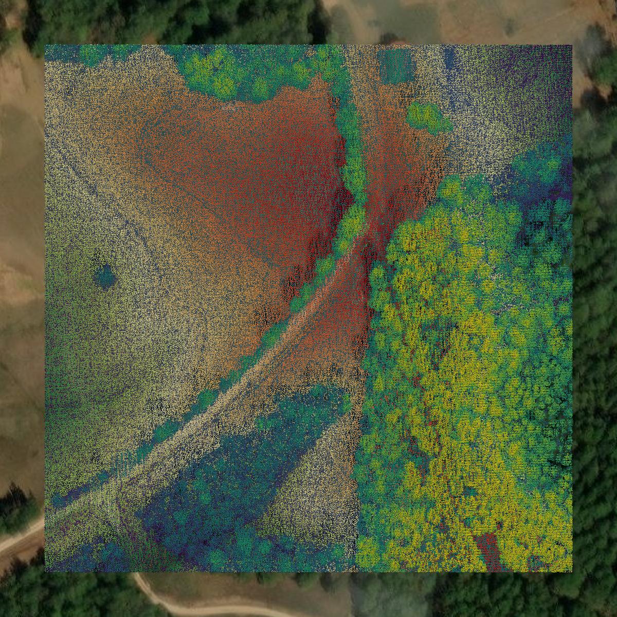 This image shows a LiDAR point cloud in Chester County created using GIS data in Equator.