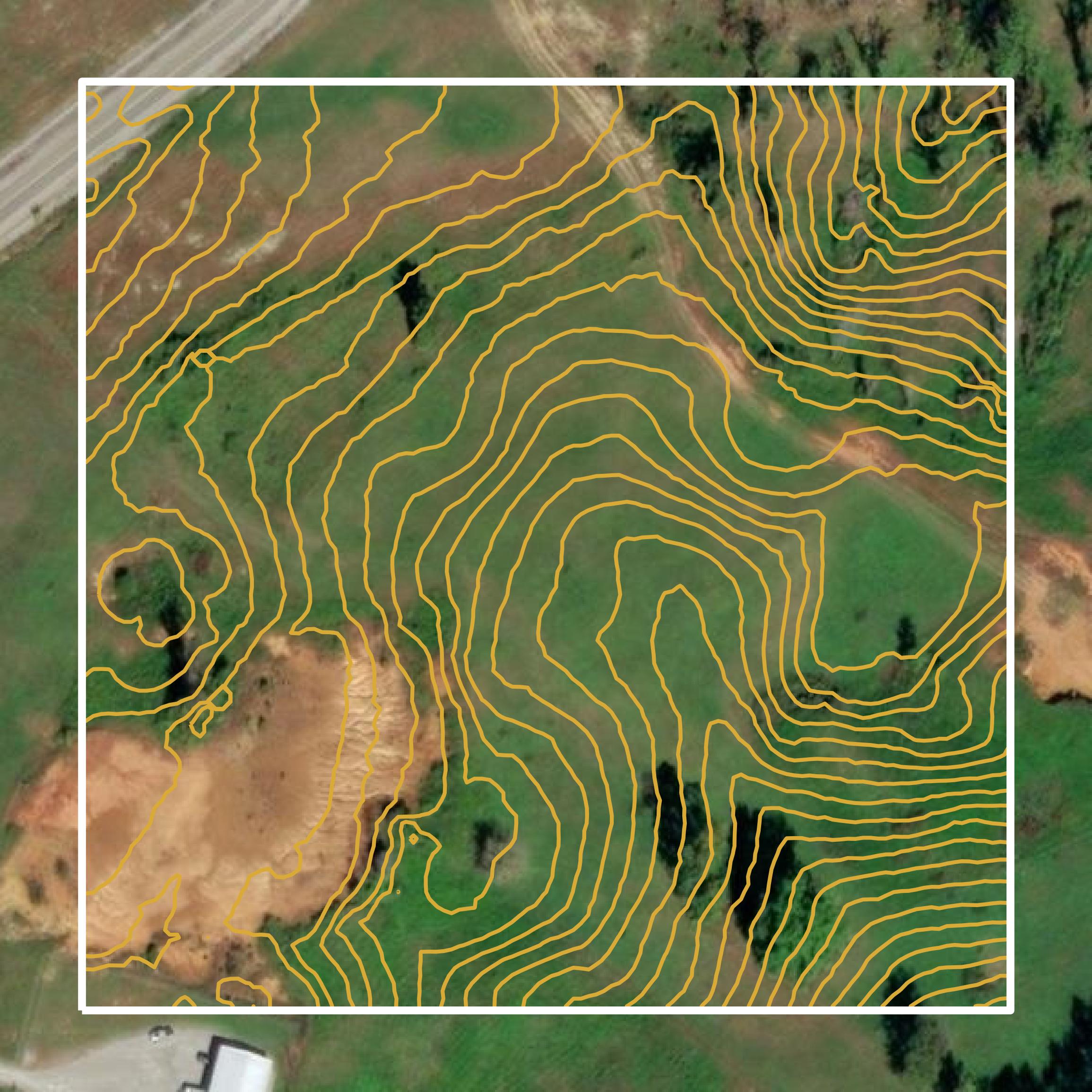 This image shows a contour map in Claiborne County created using GIS data in Equator.