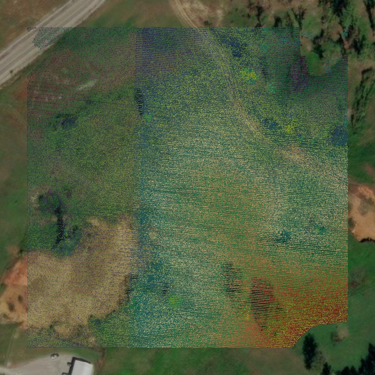 This image shows a LiDAR point cloud in Claiborne County created using GIS data in Equator.