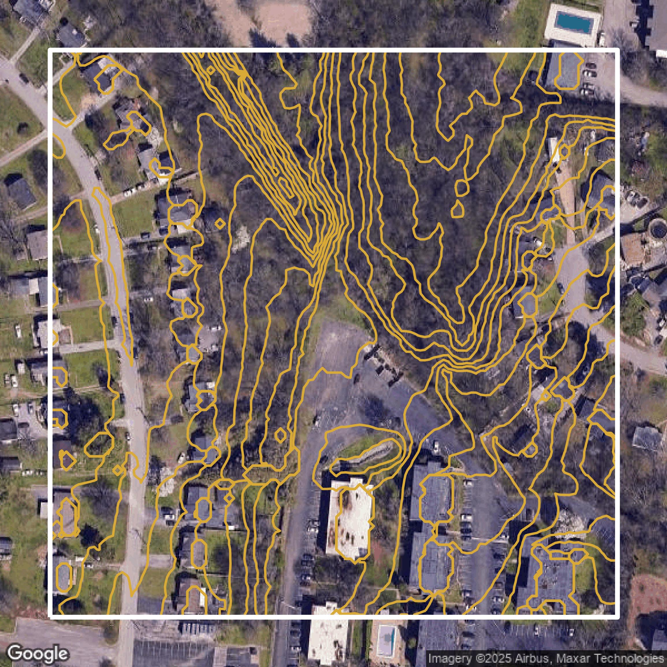 This image shows a contour map in Davidson County created using GIS data in Equator.