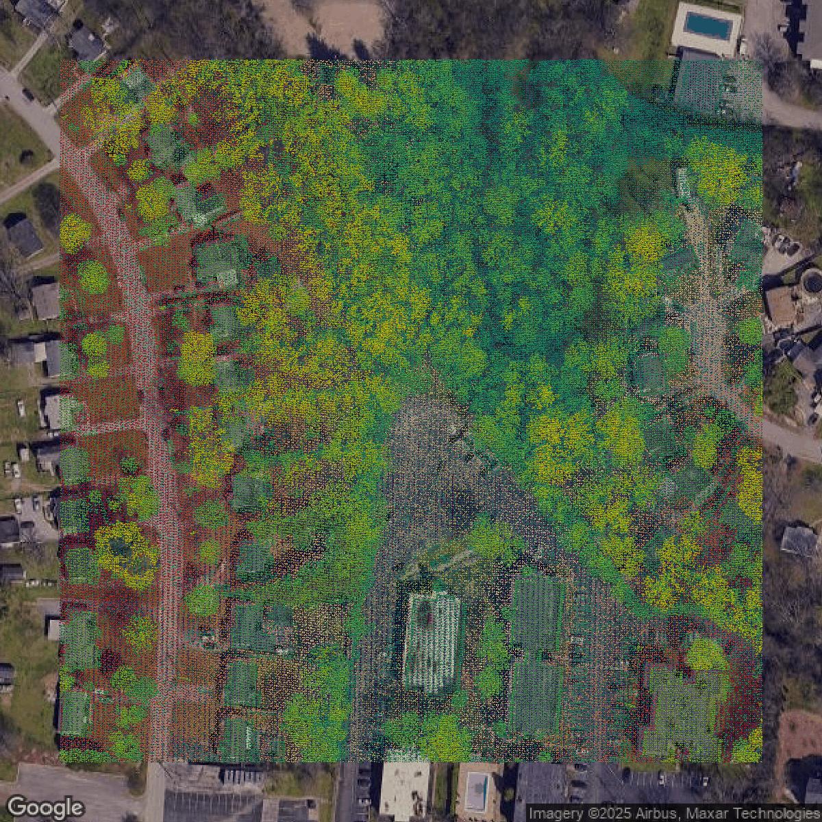 This image shows a LiDAR point cloud in Davidson County created using GIS data in Equator.