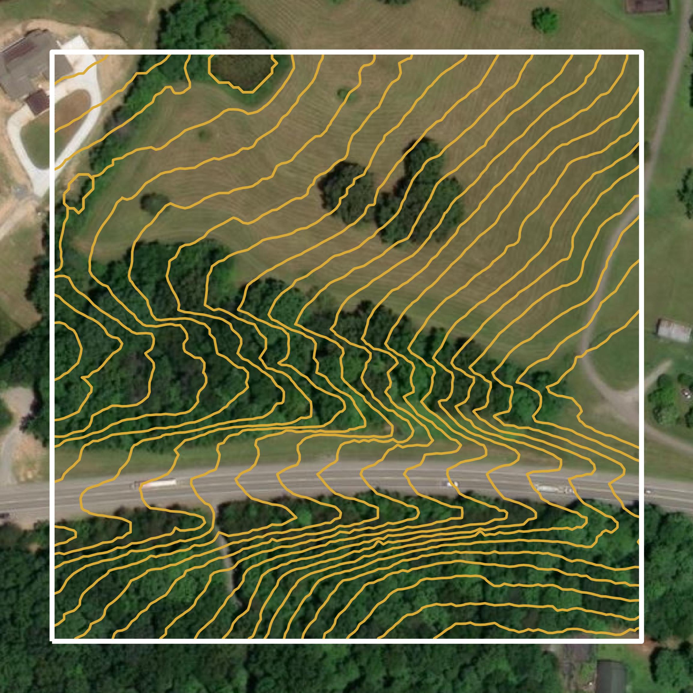 This image shows a contour map in Dickson County created using GIS data in Equator.