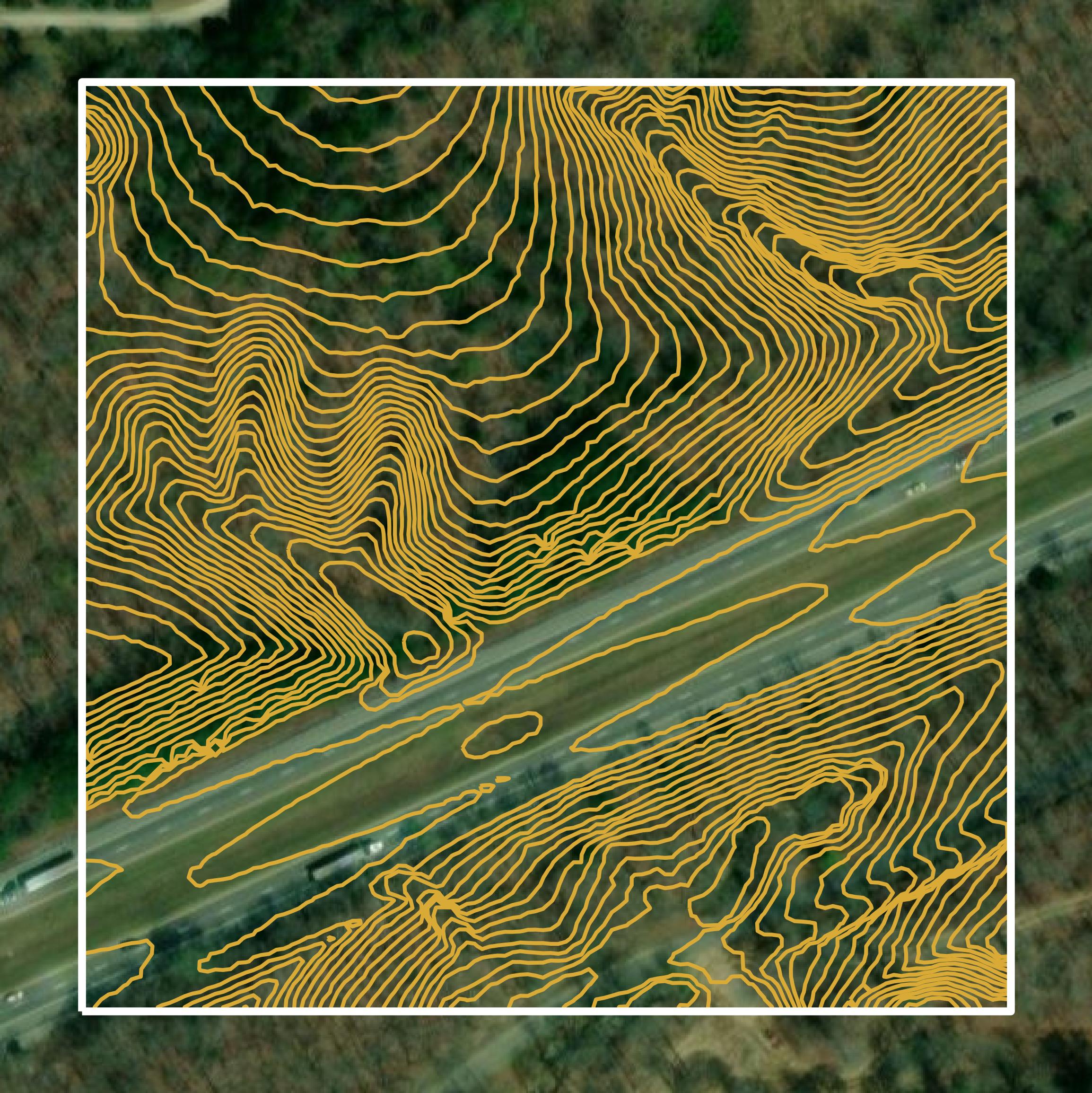 This image shows a contour map in Dickson County created using GIS data in Equator.