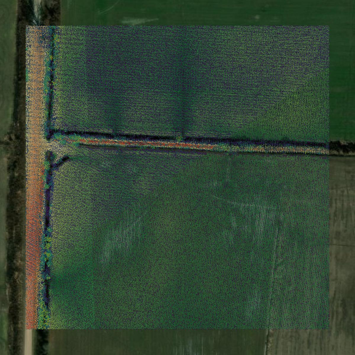 This image shows a LiDAR point cloud in Dyer County created using GIS data in Equator.