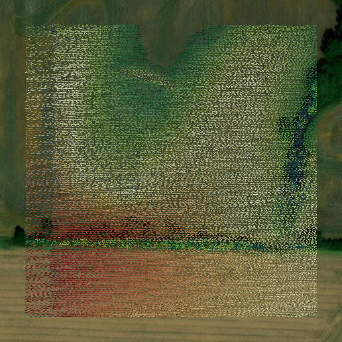 This image shows a LiDAR point cloud in Fayette County created using GIS data in Equator.