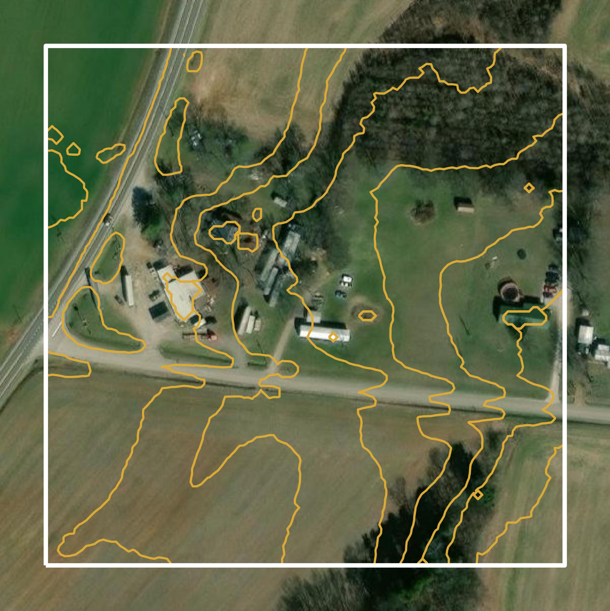 This image shows a contour map in Franklin County created using GIS data in Equator.
