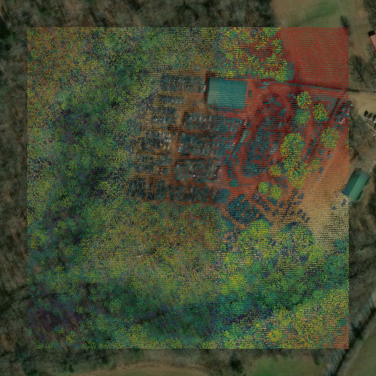 This image shows a LiDAR point cloud in Franklin County created using GIS data in Equator.
