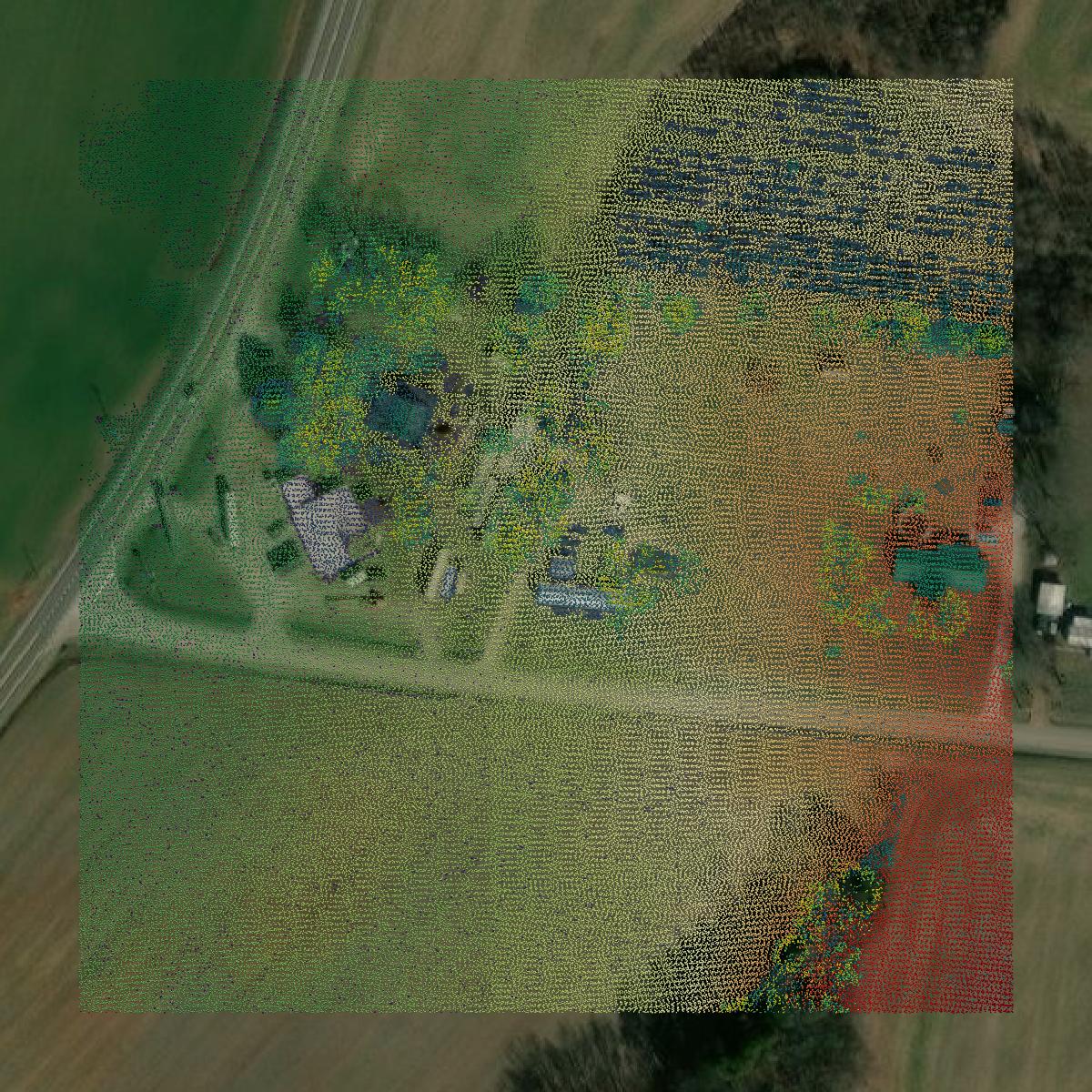This image shows a LiDAR point cloud in Franklin County created using GIS data in Equator.