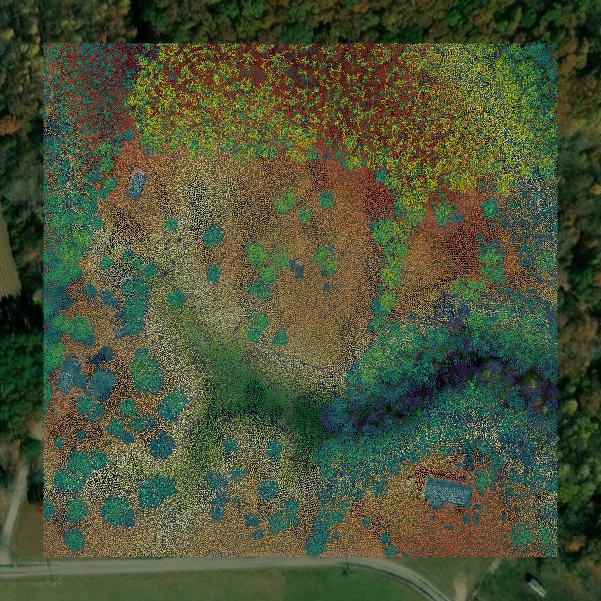 This image shows a LiDAR point cloud in Giles County created using GIS data in Equator.