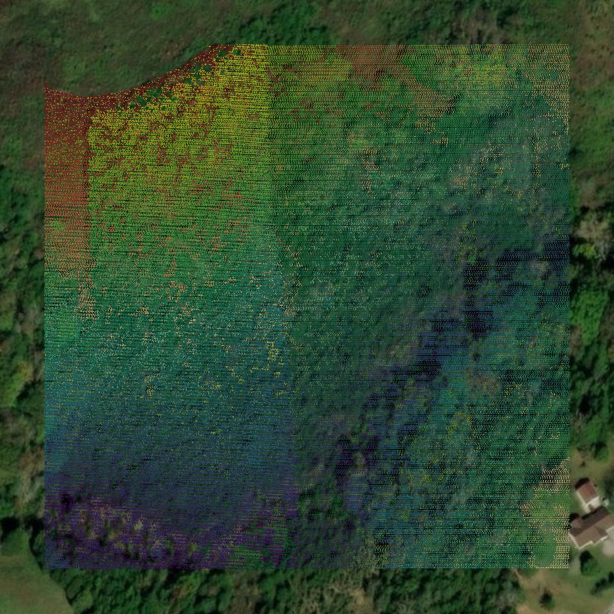 This image shows a LiDAR point cloud in Grainger County created using GIS data in Equator.