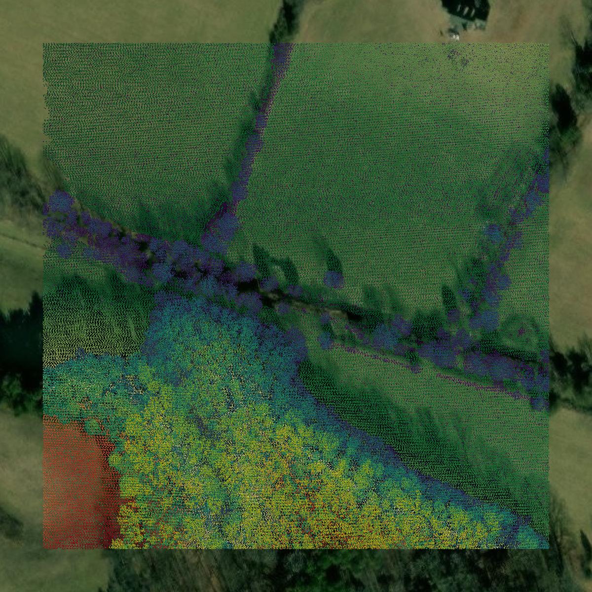 This image shows a LiDAR point cloud in Greene County created using GIS data in Equator.