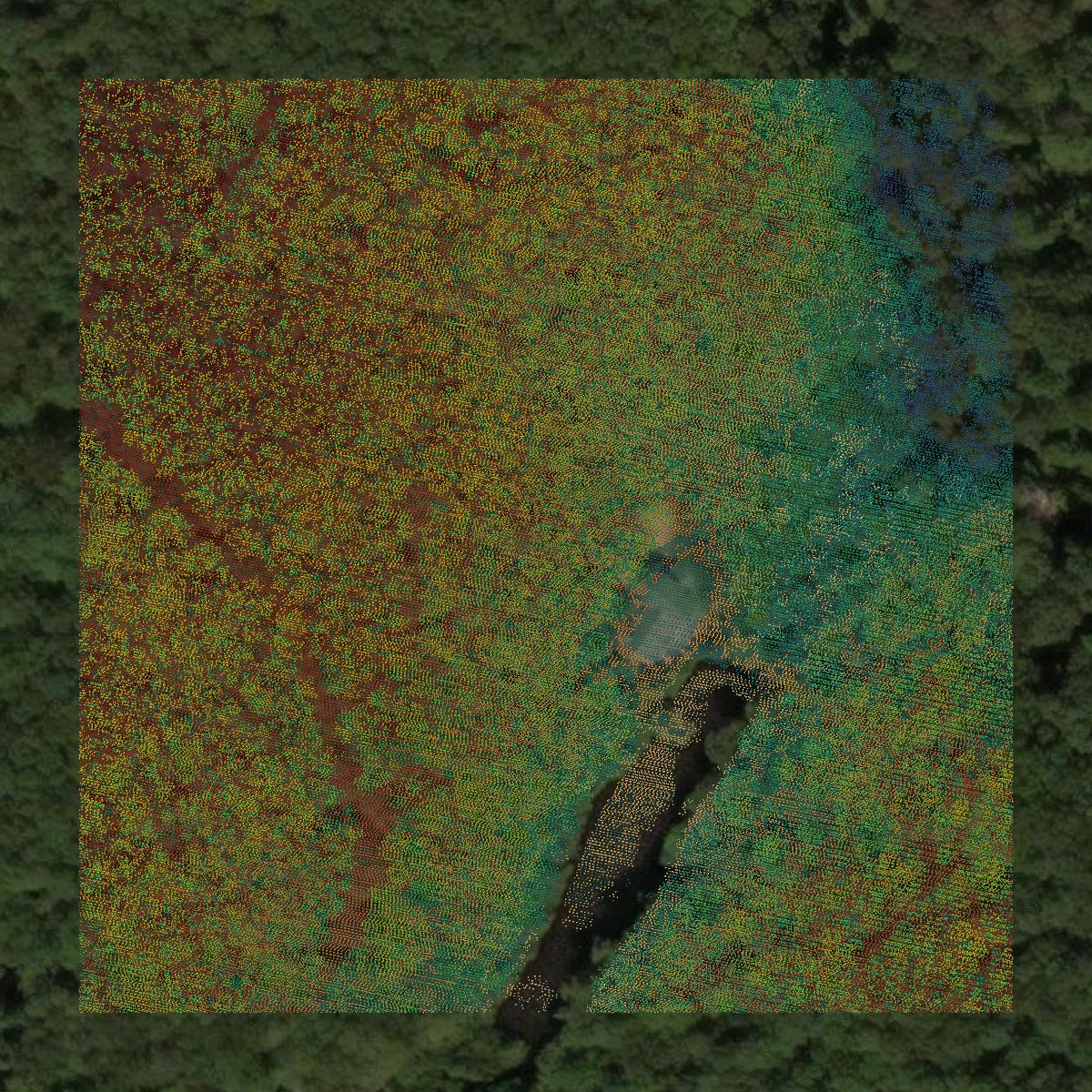 This image shows a LiDAR point cloud in Grundy County created using GIS data in Equator.