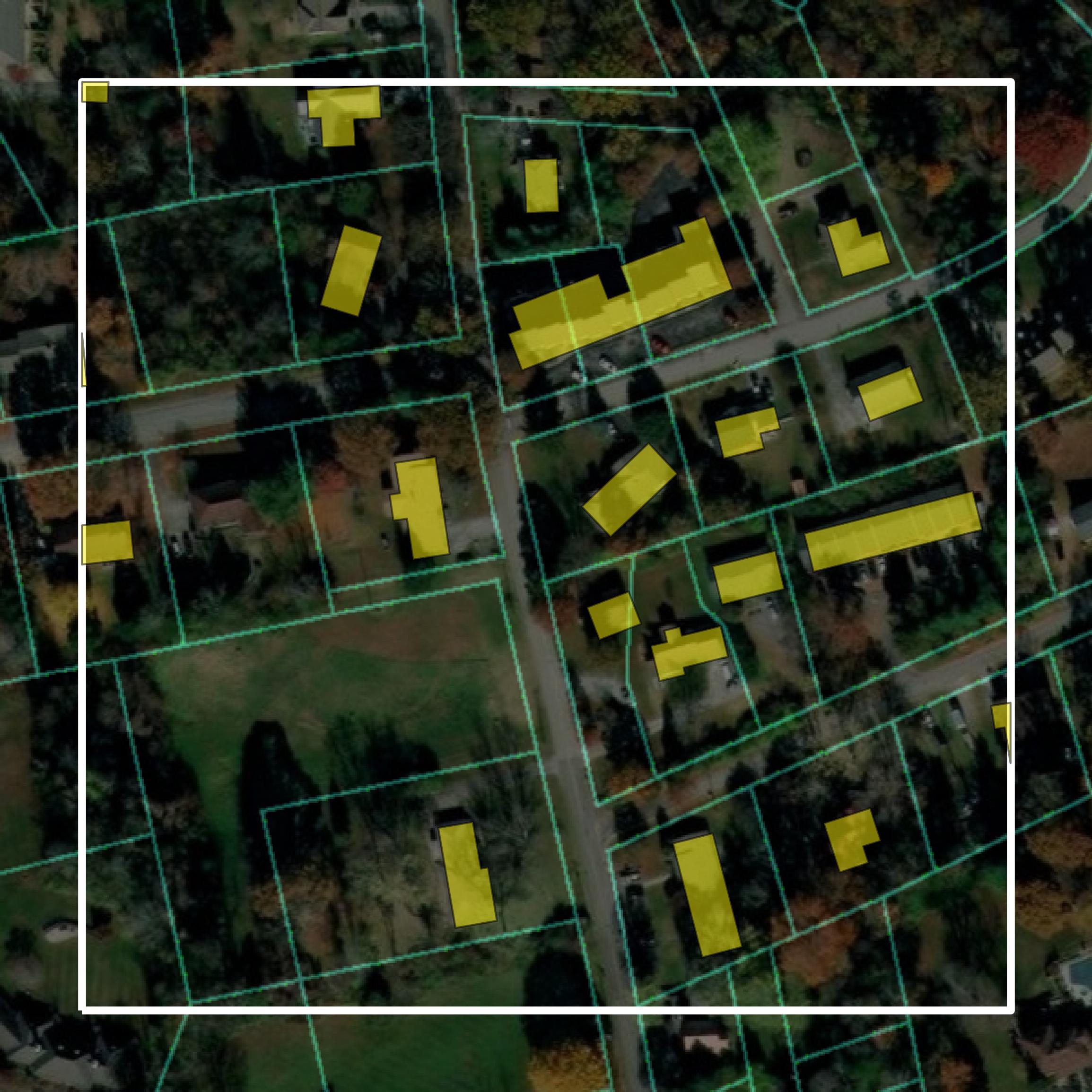 This image shows parcel and building data in Hamblen County created using GIS data in Equator.