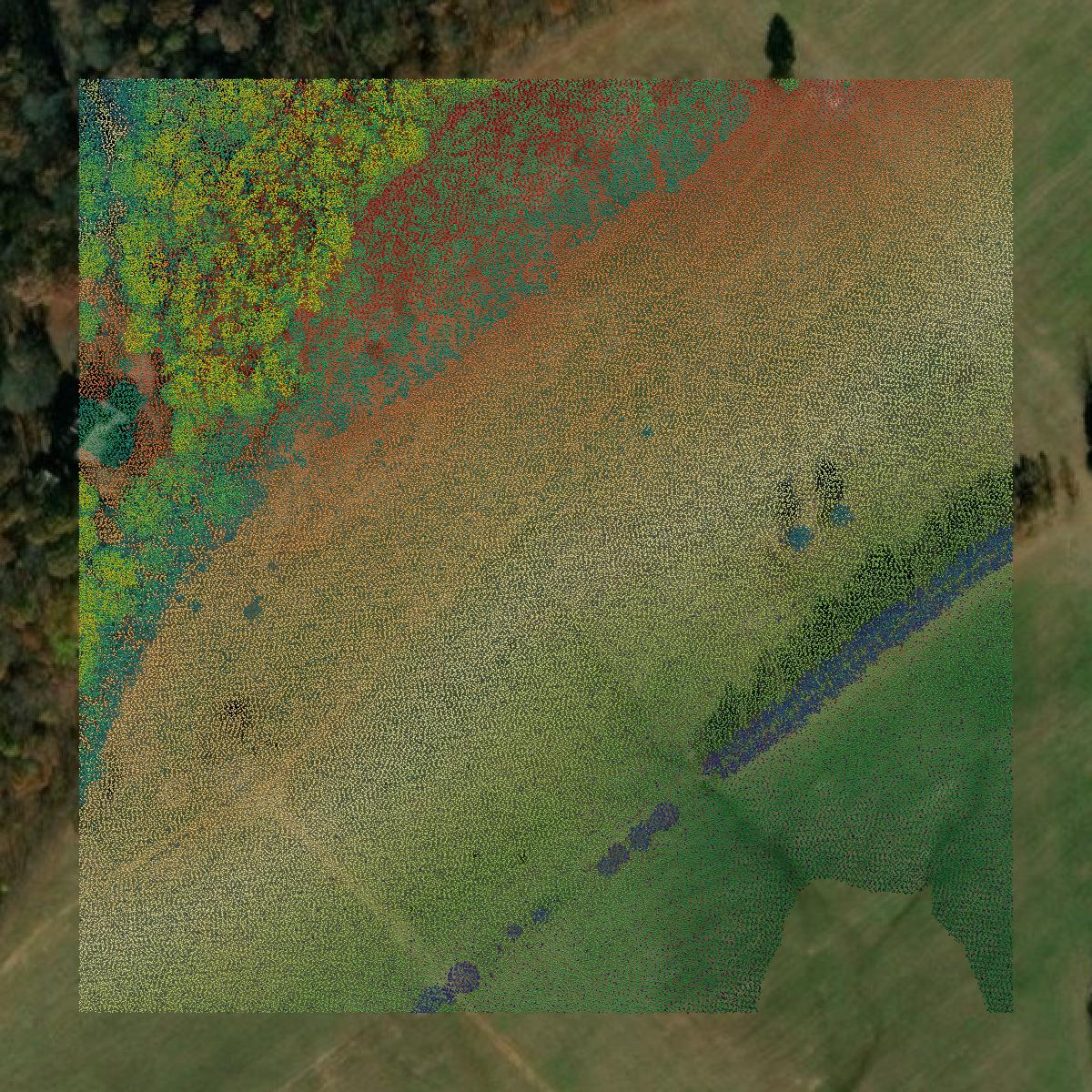 This image shows a LiDAR point cloud in Hamblen County created using GIS data in Equator.