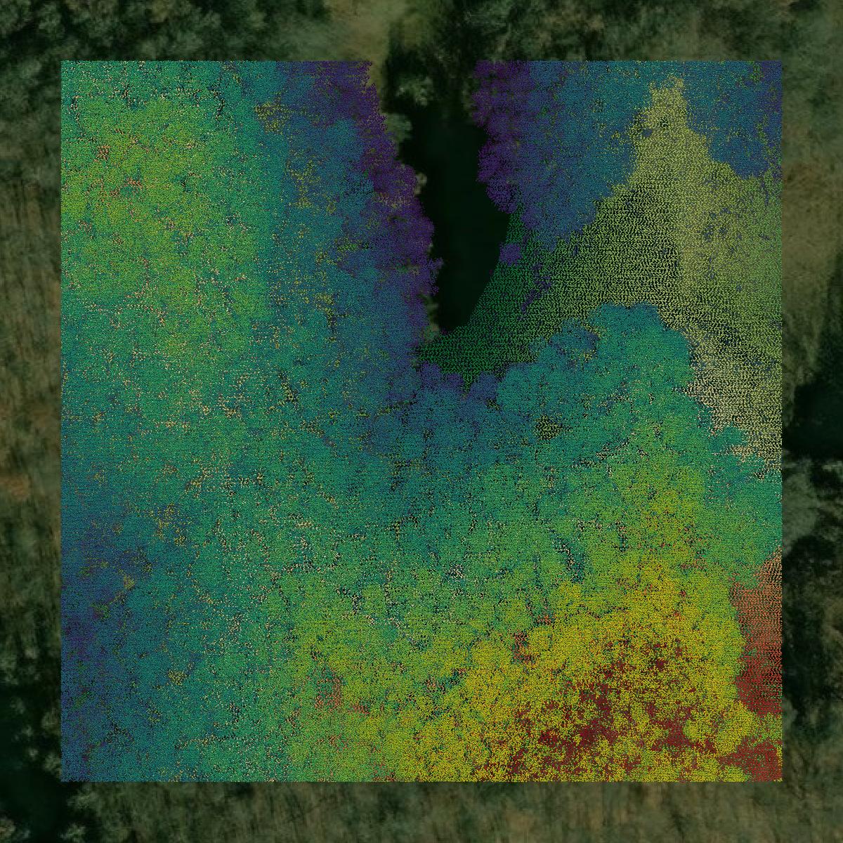 This image shows a LiDAR point cloud in Hancock County created using GIS data in Equator.