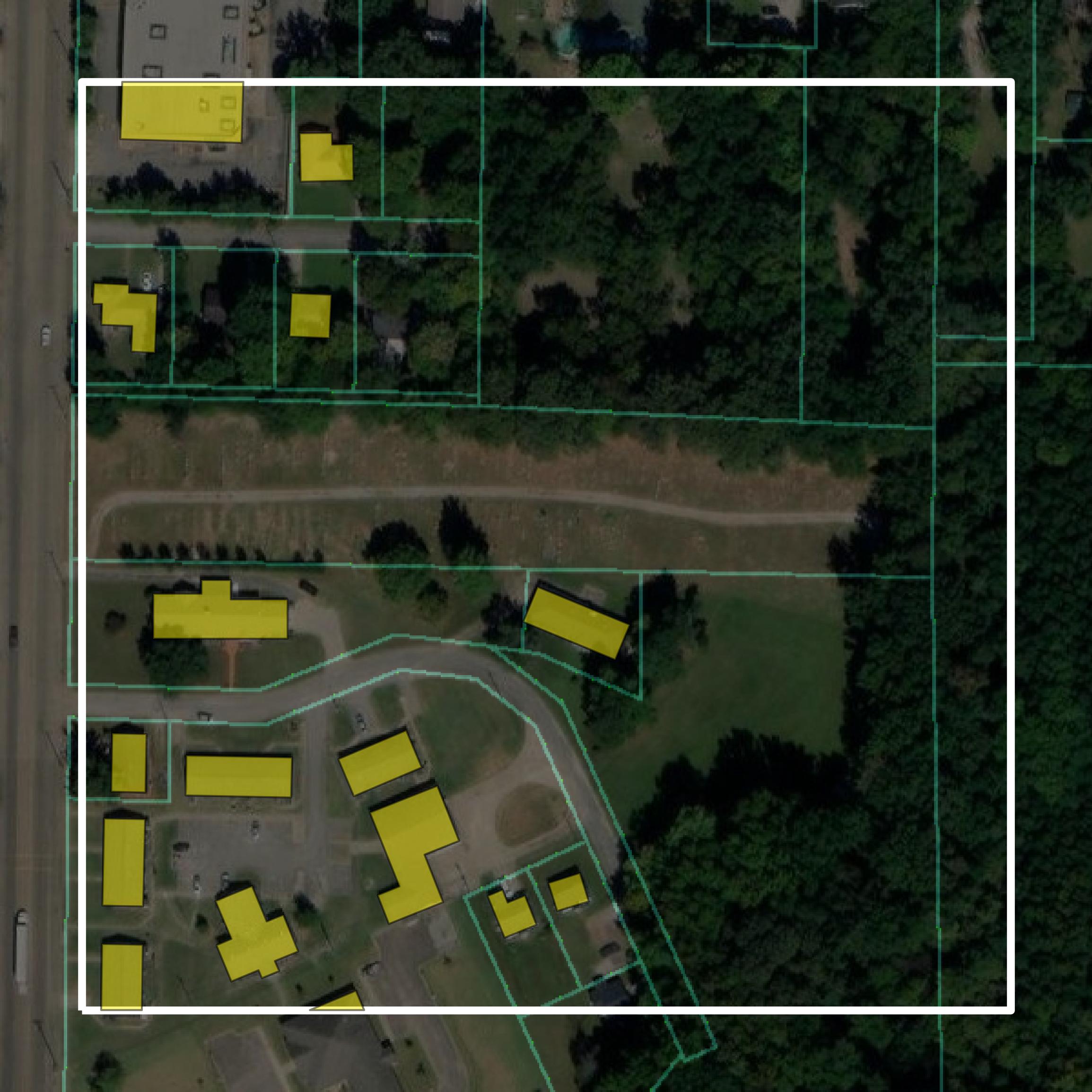 This image shows parcel and building data in Haywood County created using GIS data in Equator.