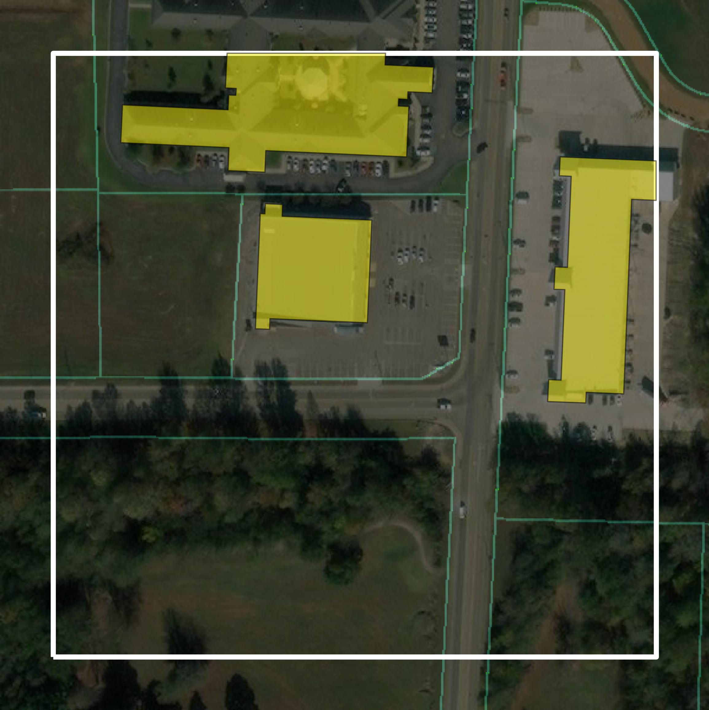 This image shows parcel and building data in Henry County created using GIS data in Equator.