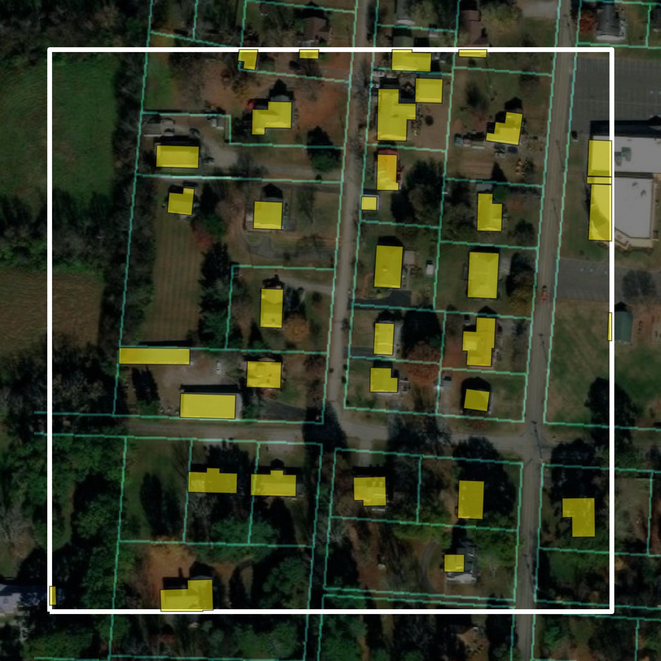 This image shows parcel and building data in Jefferson County created using GIS data in Equator.