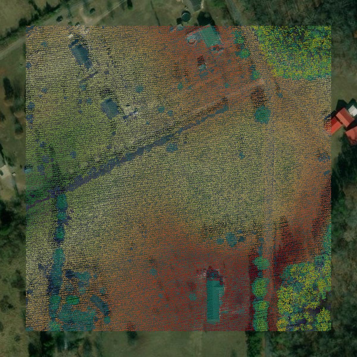 This image shows a LiDAR point cloud in Jefferson County created using GIS data in Equator.
