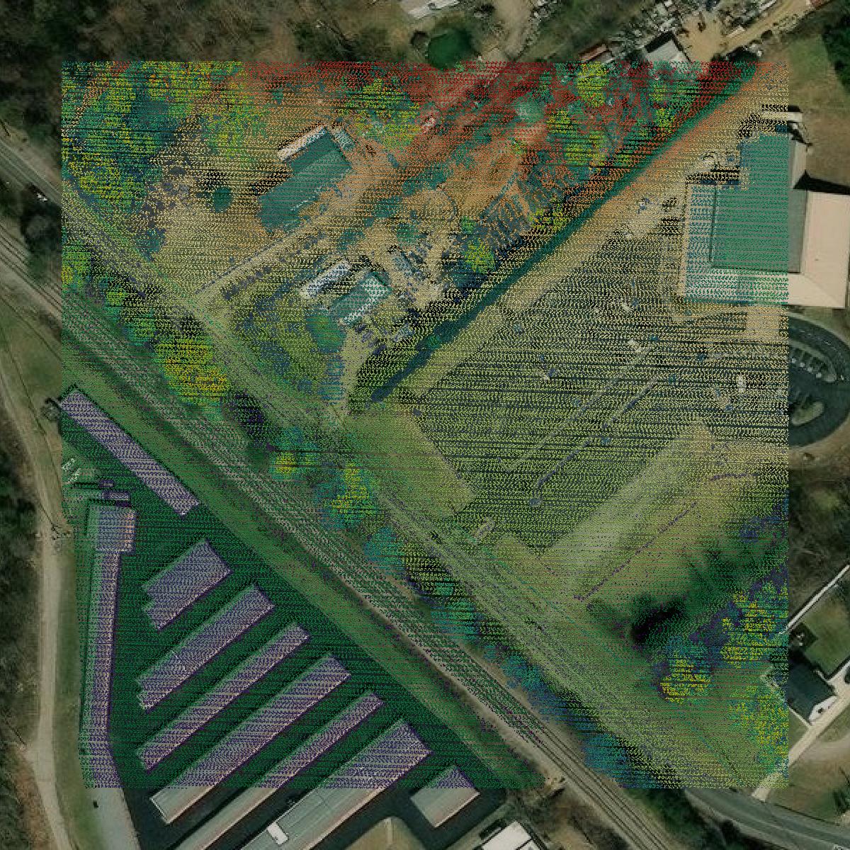 This image shows a LiDAR point cloud in Knox County created using GIS data in Equator.