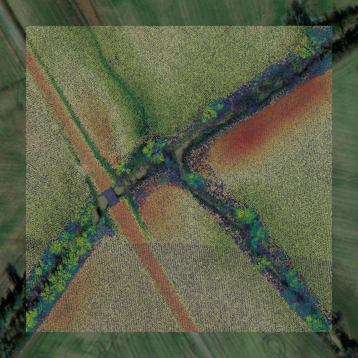 This image shows a LiDAR point cloud in Lake County created using GIS data in Equator.