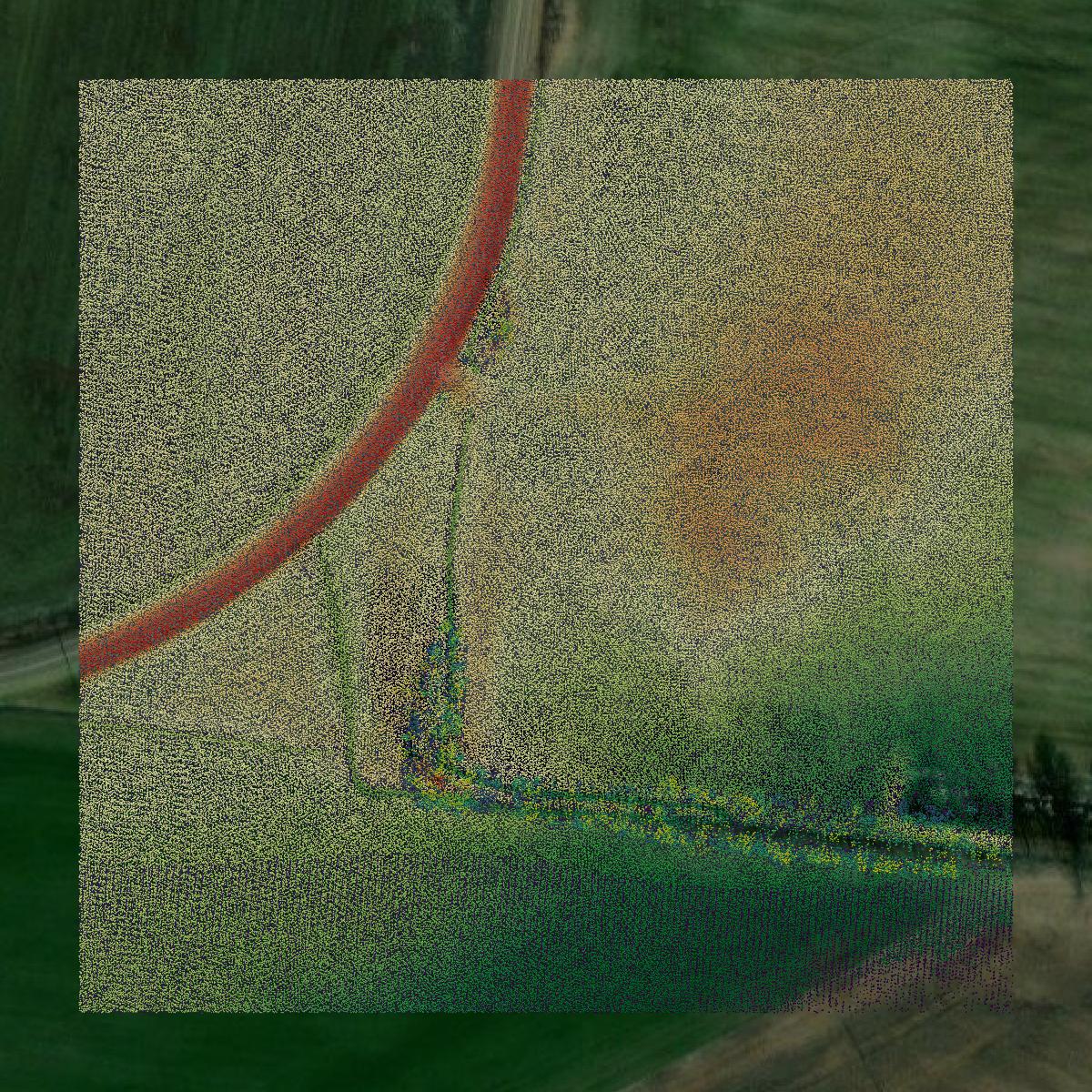 This image shows a LiDAR point cloud in Lake County created using GIS data in Equator.