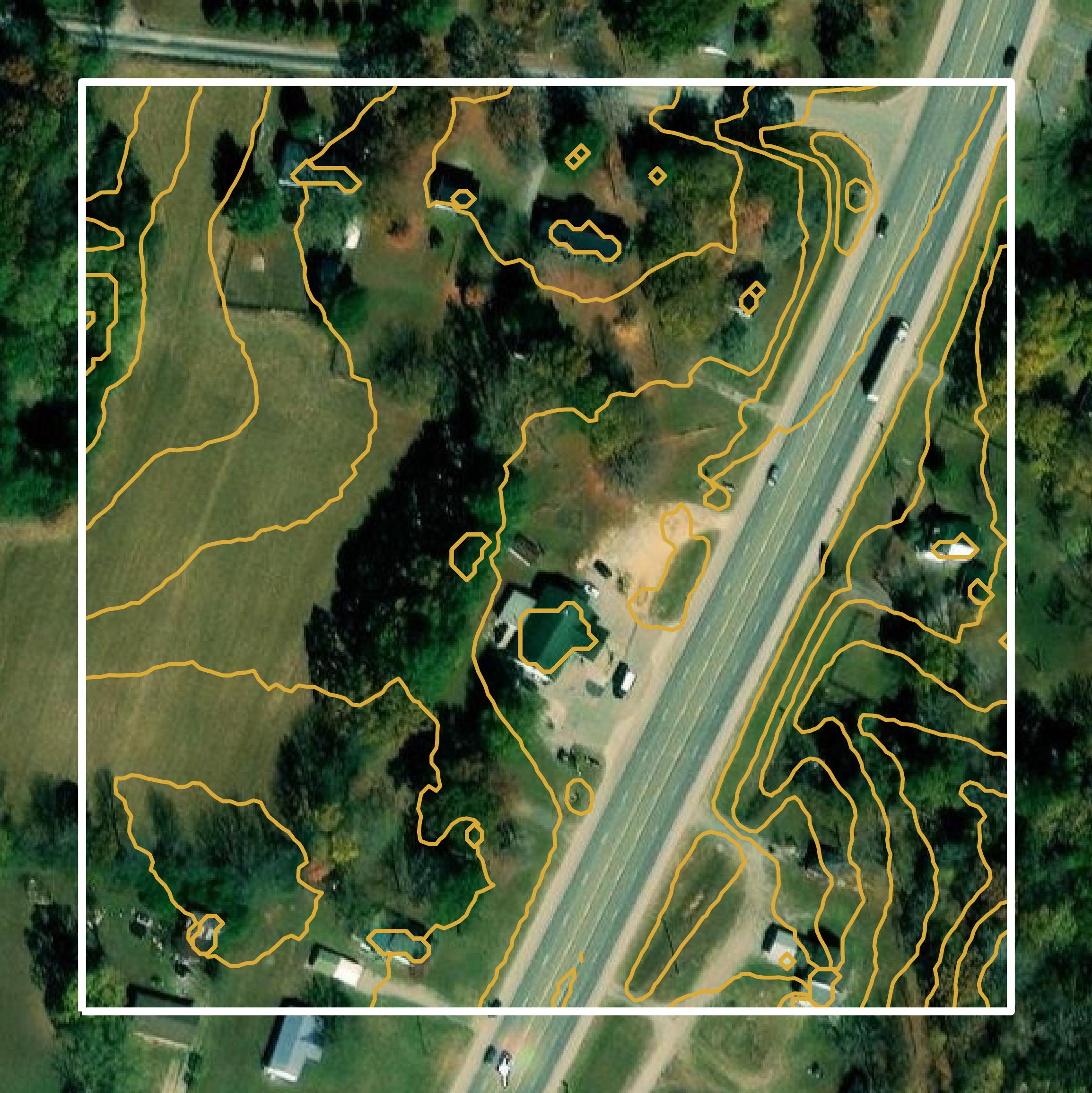 This image shows a contour map in Lawrence County created using GIS data in Equator.