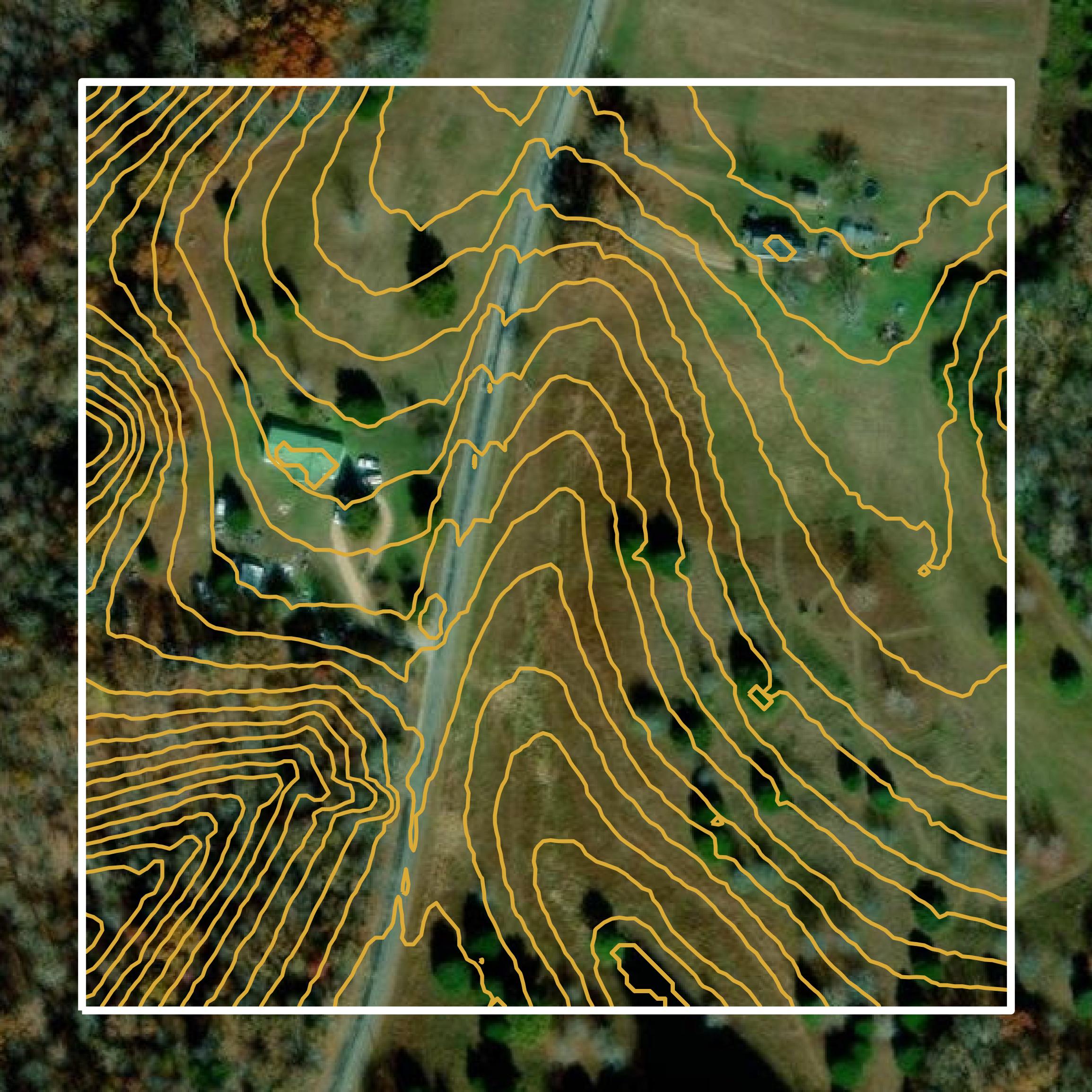 This image shows a contour map in Lawrence County created using GIS data in Equator.
