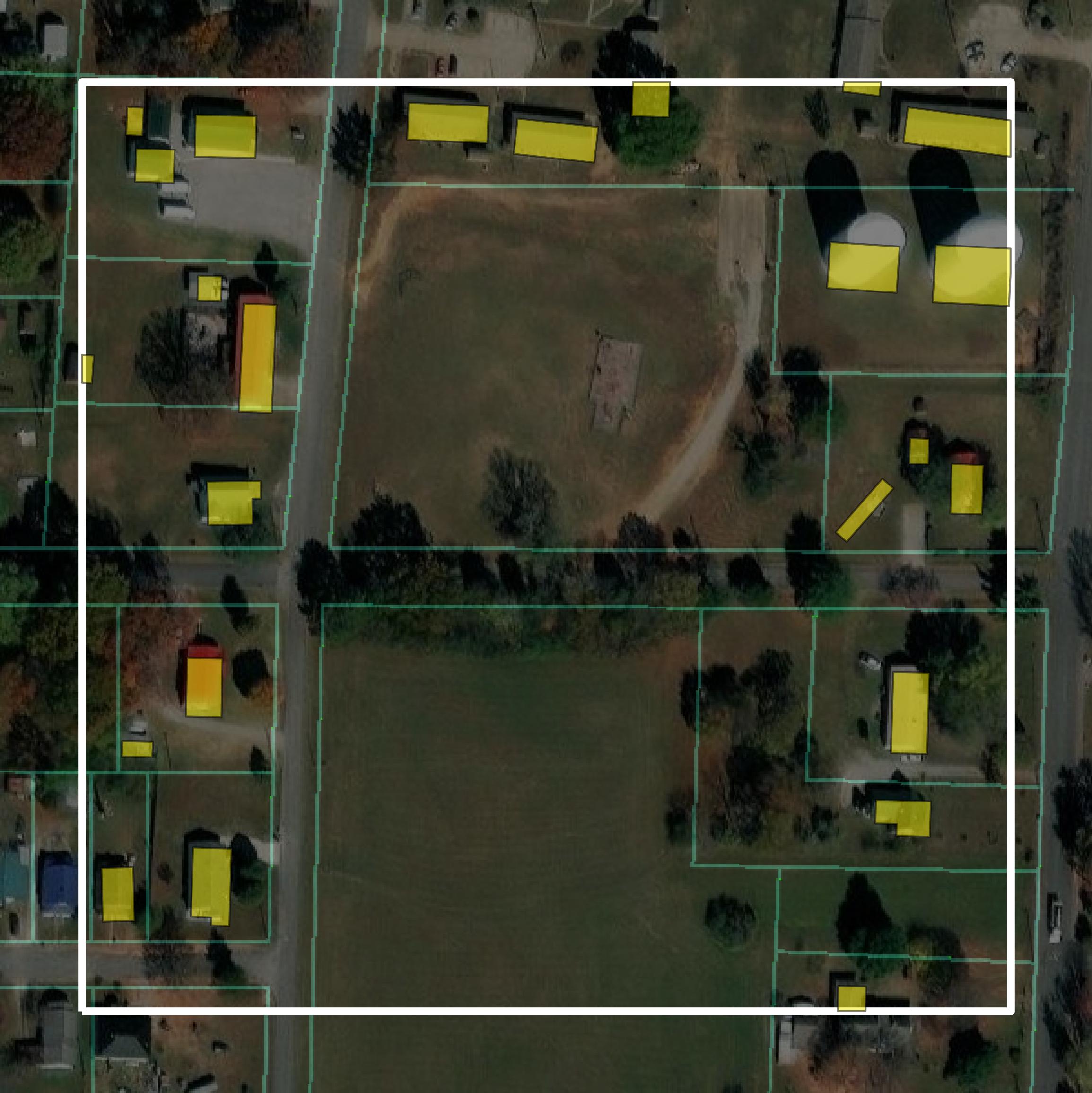 This image shows parcel and building data in Lawrence County created using GIS data in Equator.