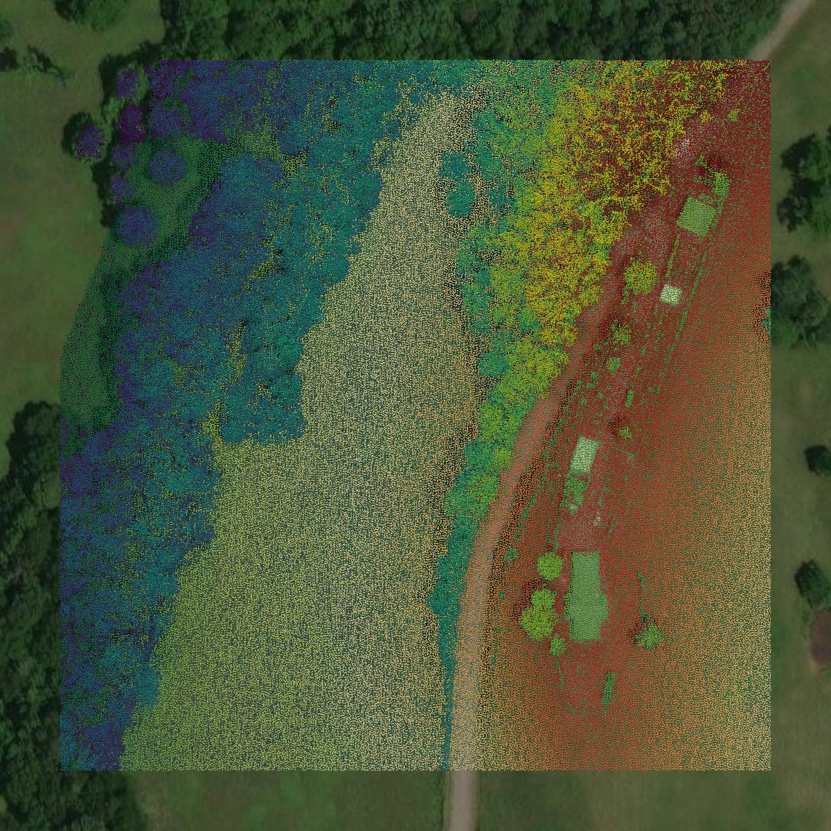 This image shows a LiDAR point cloud in Lincoln County created using GIS data in Equator.