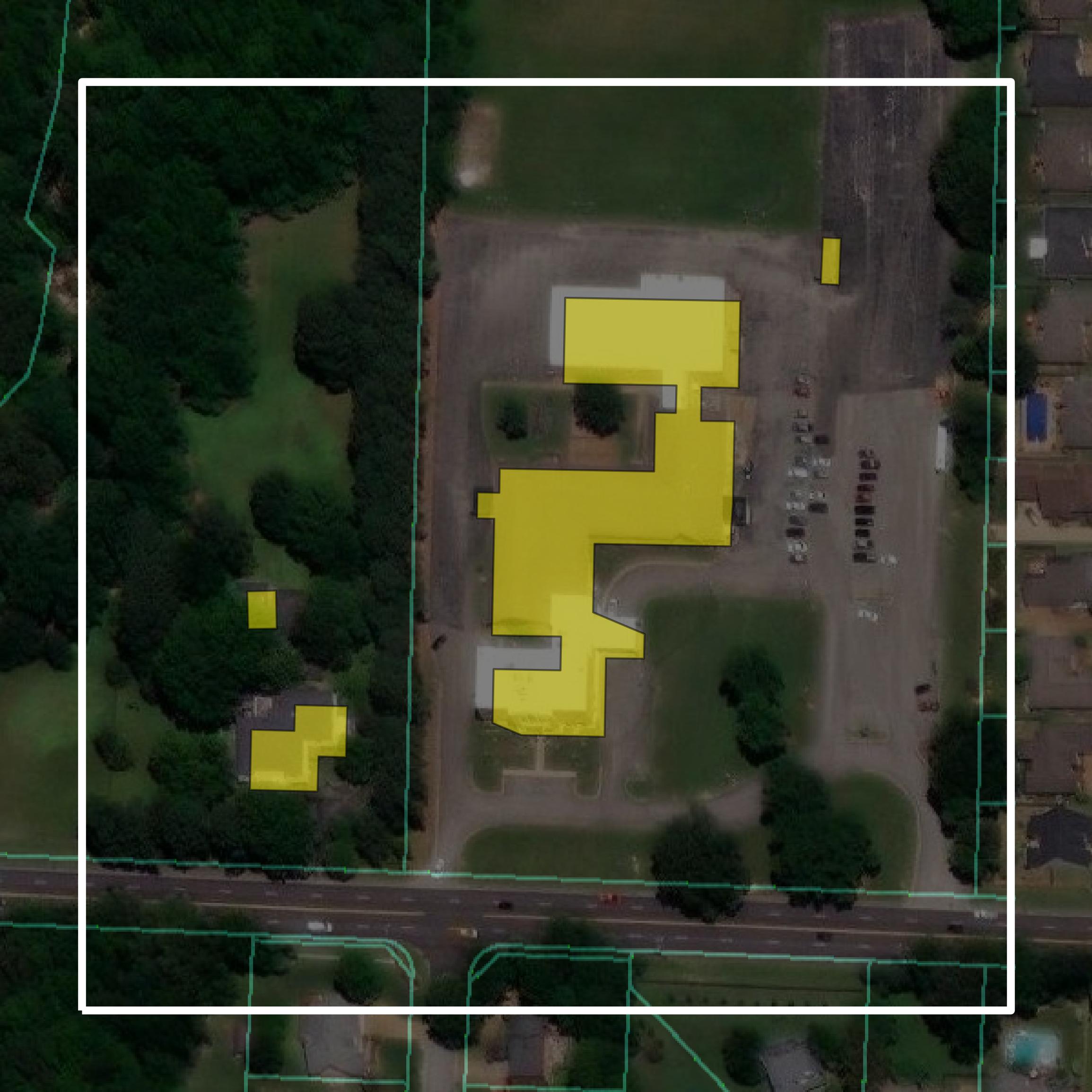 This image shows parcel and building data in Madison County created using GIS data in Equator.
