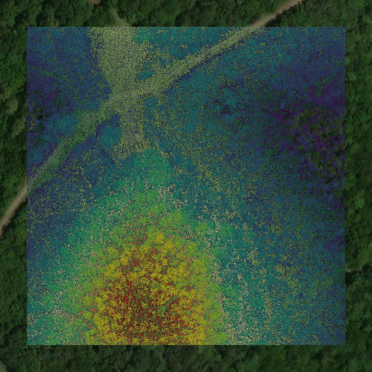 This image shows a LiDAR point cloud in Marshall County created using GIS data in Equator.
