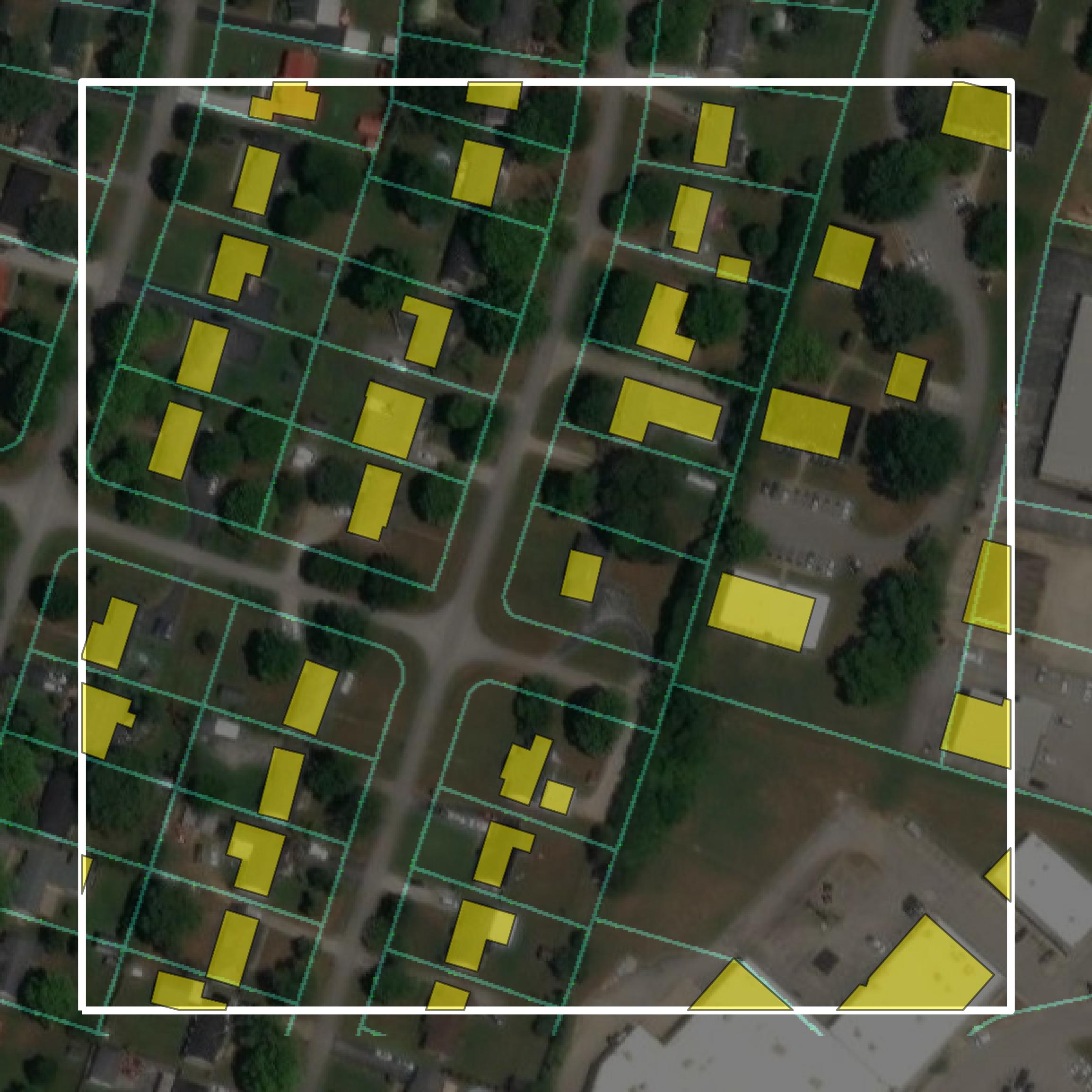 This image shows parcel and building data in Maury County created using GIS data in Equator.