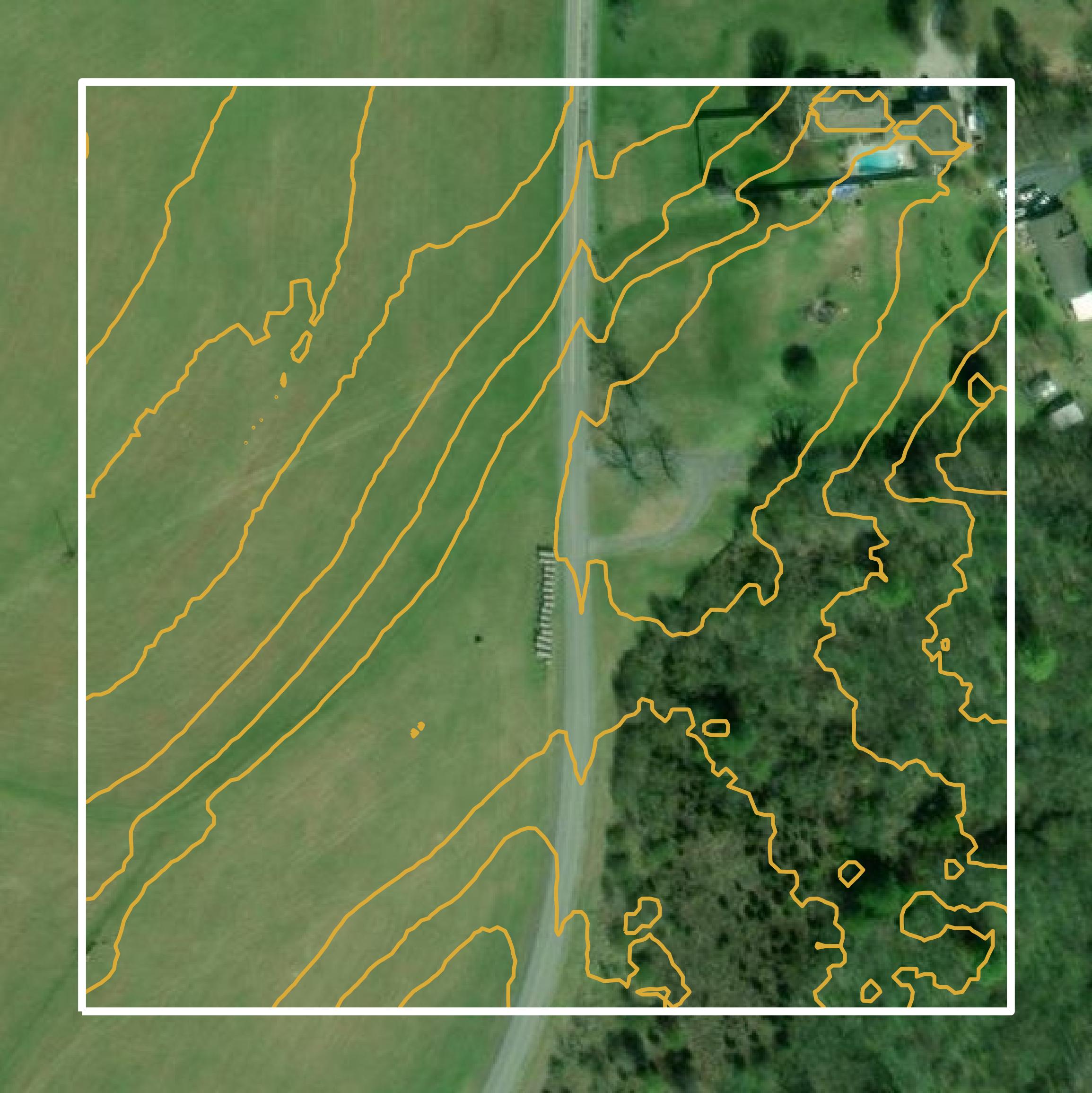 This image shows a contour map in McMinn County created using GIS data in Equator.