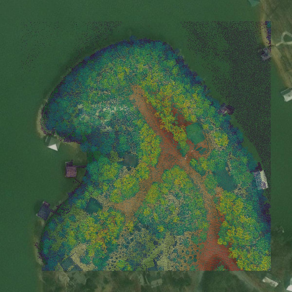 This image shows a LiDAR point cloud in Meigs County created using GIS data in Equator.