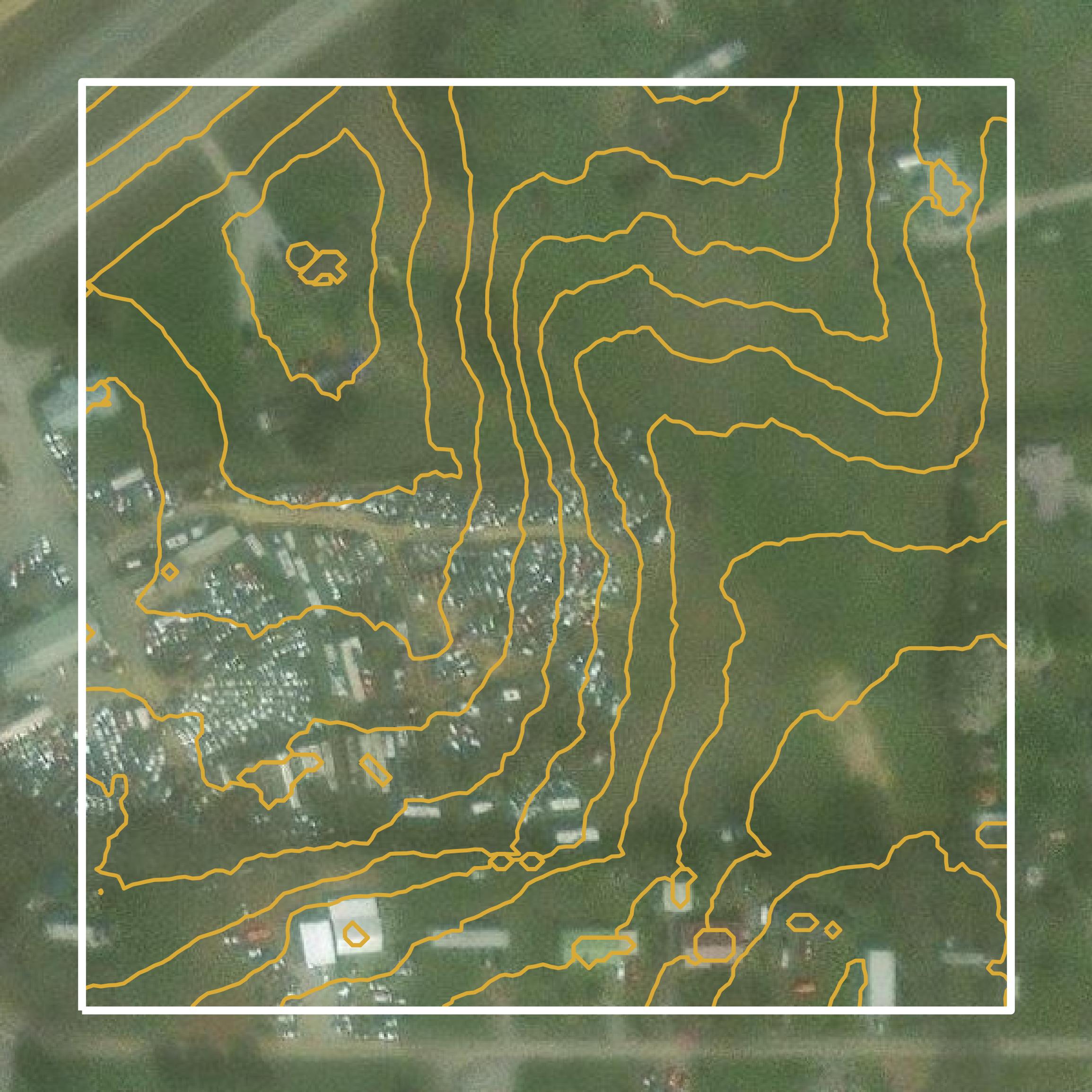 This image shows a contour map in Monroe County created using GIS data in Equator.