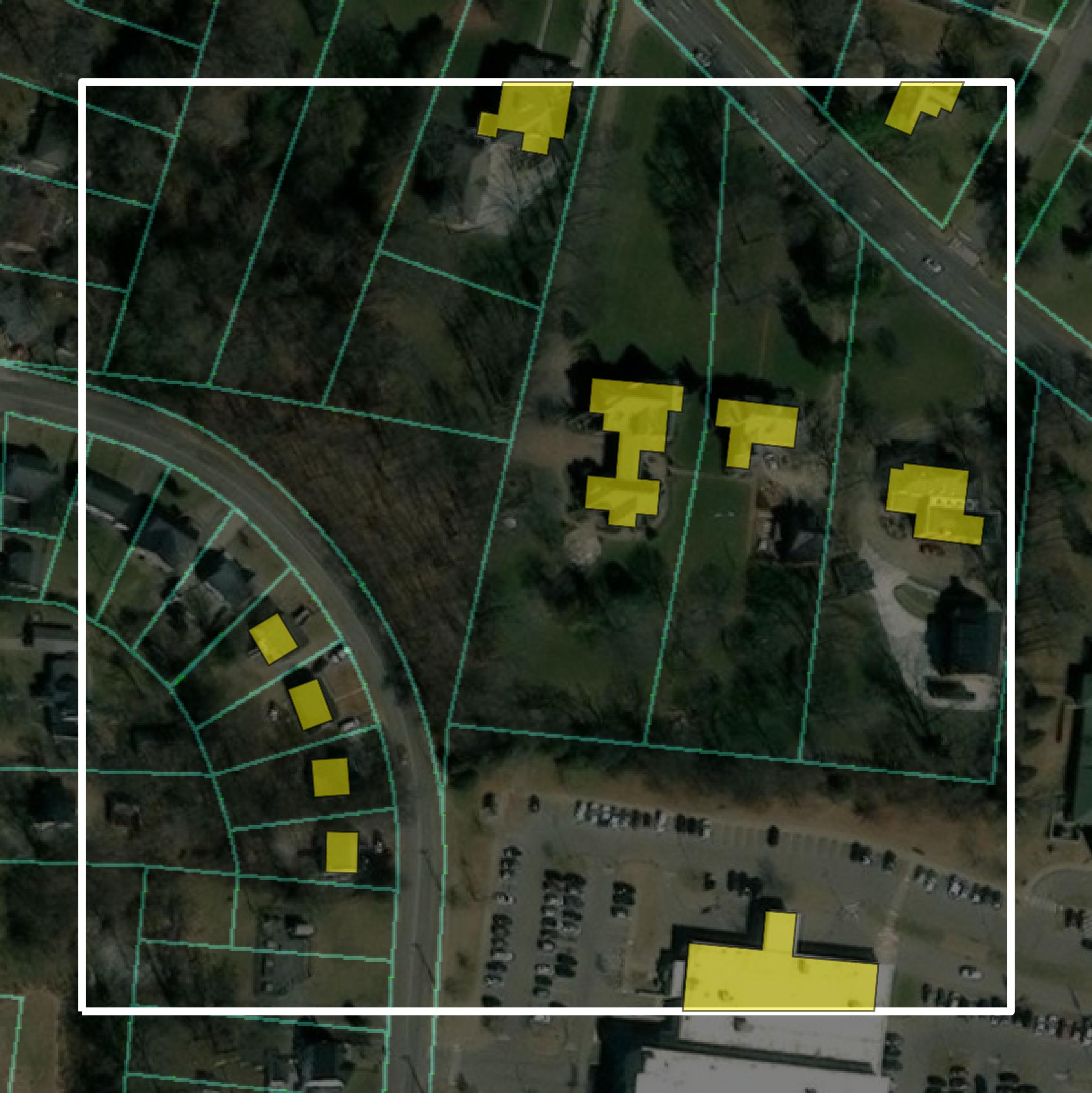 This image shows parcel and building data in Montgomery County created using GIS data in Equator.