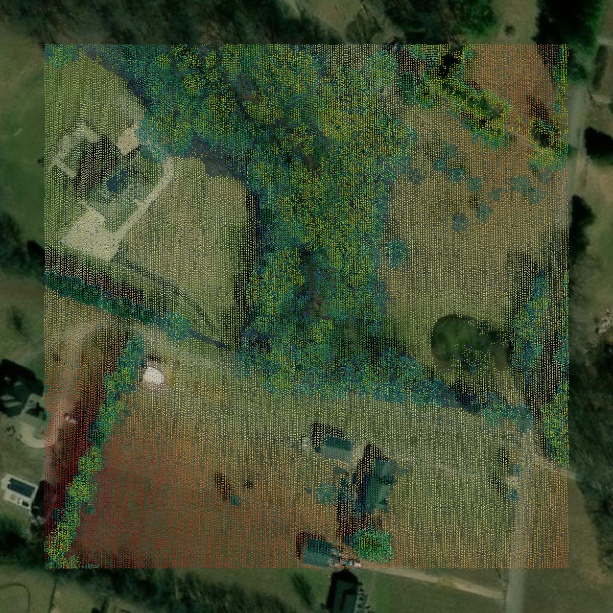 This image shows a LiDAR point cloud in Montgomery County created using GIS data in Equator.