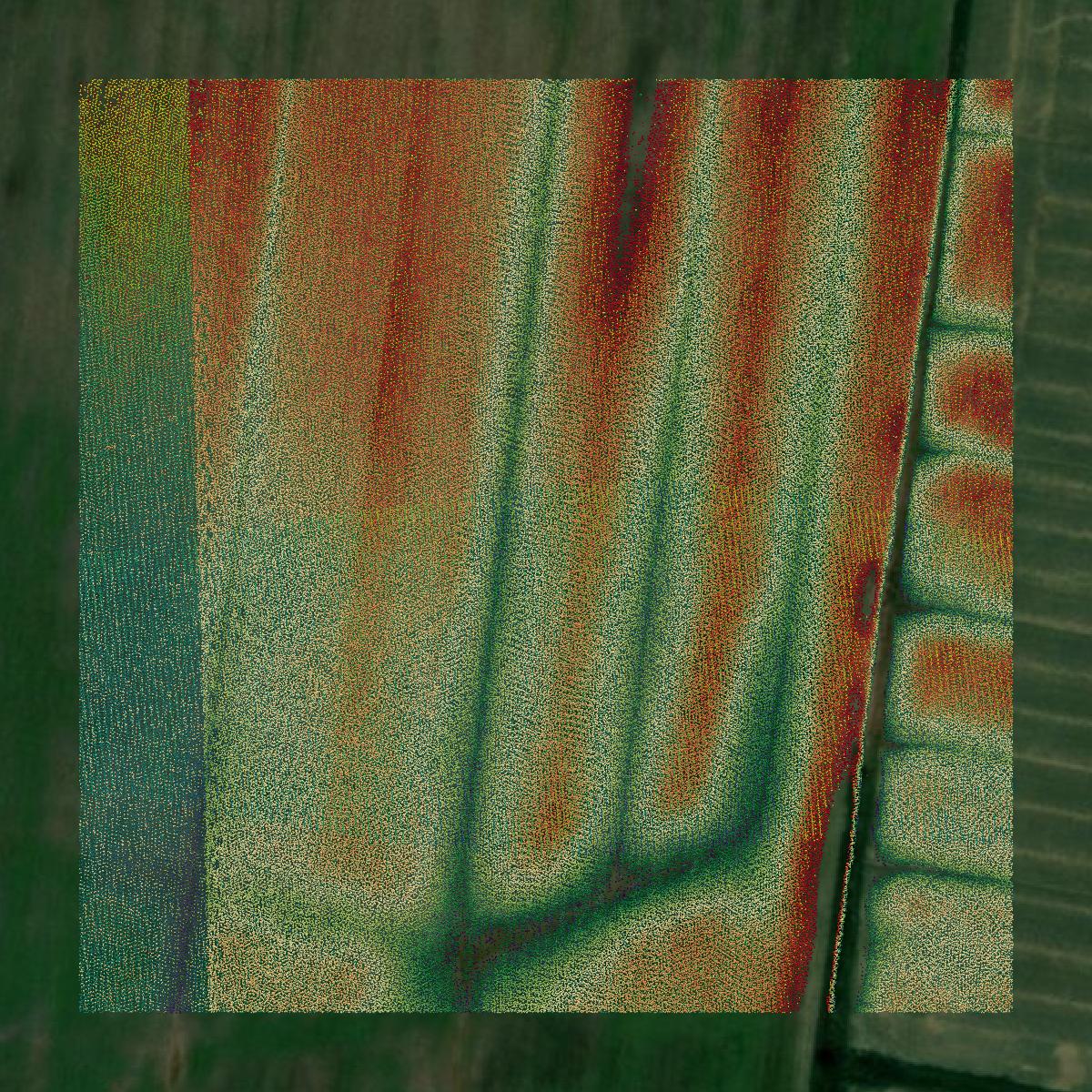 This image shows a LiDAR point cloud in Obion County created using GIS data in Equator.