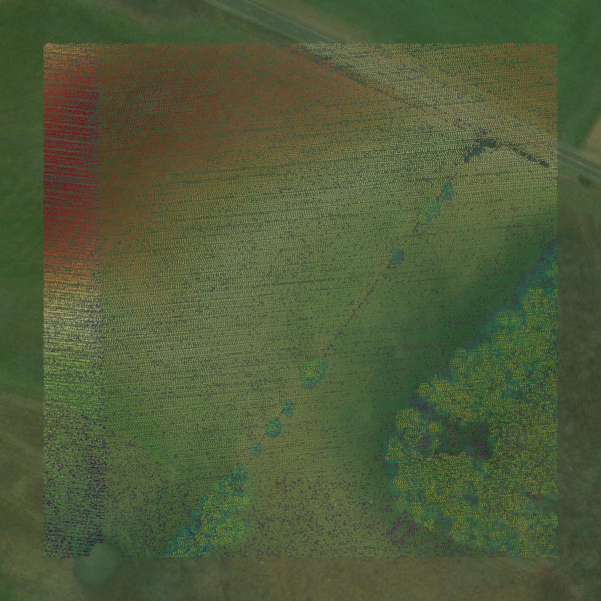 This image shows a LiDAR point cloud in Overton County created using GIS data in Equator.