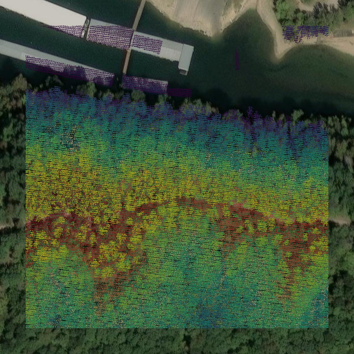 This image shows a LiDAR point cloud in Pickett County created using GIS data in Equator.