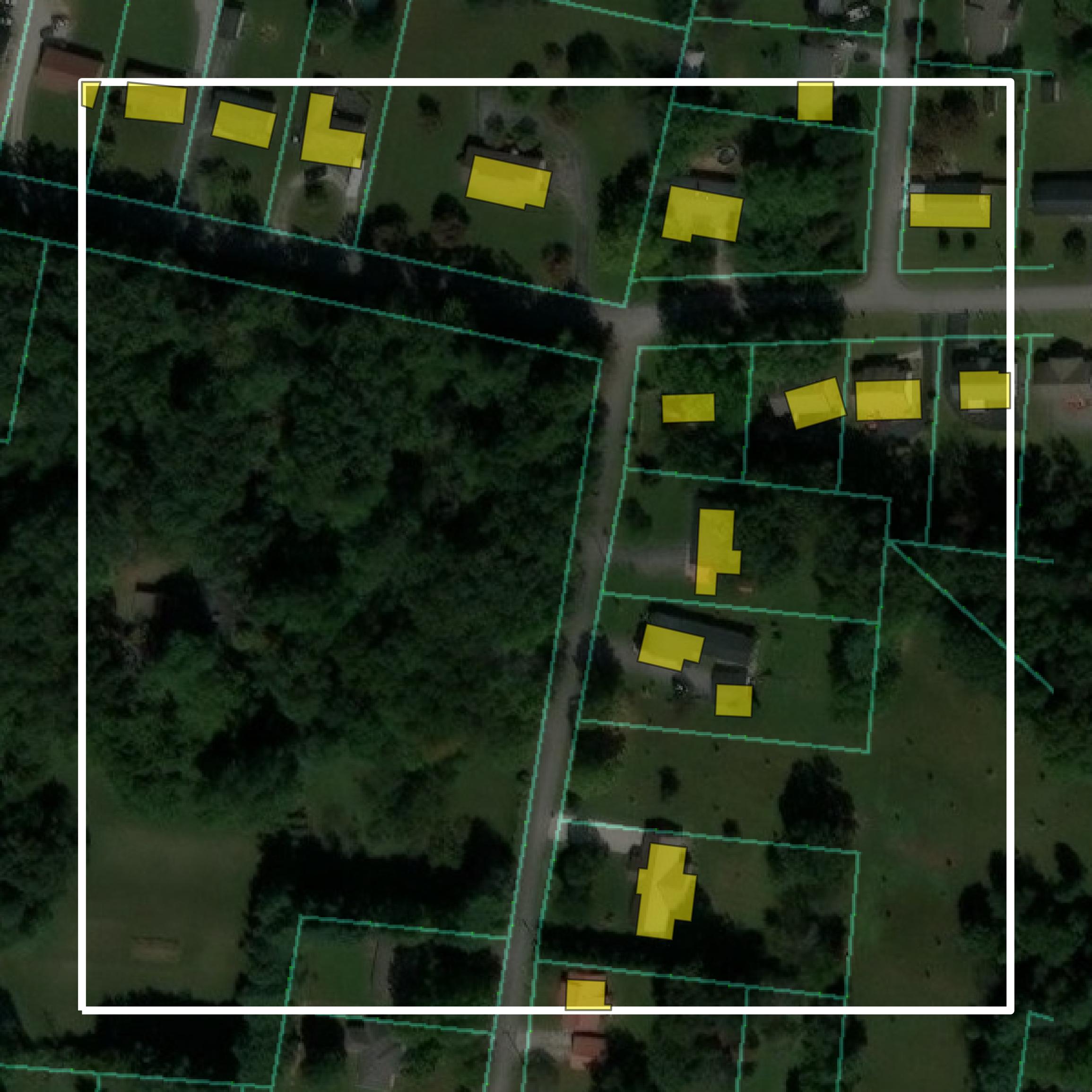 This image shows parcel and building data in Putnam County created using GIS data in Equator.