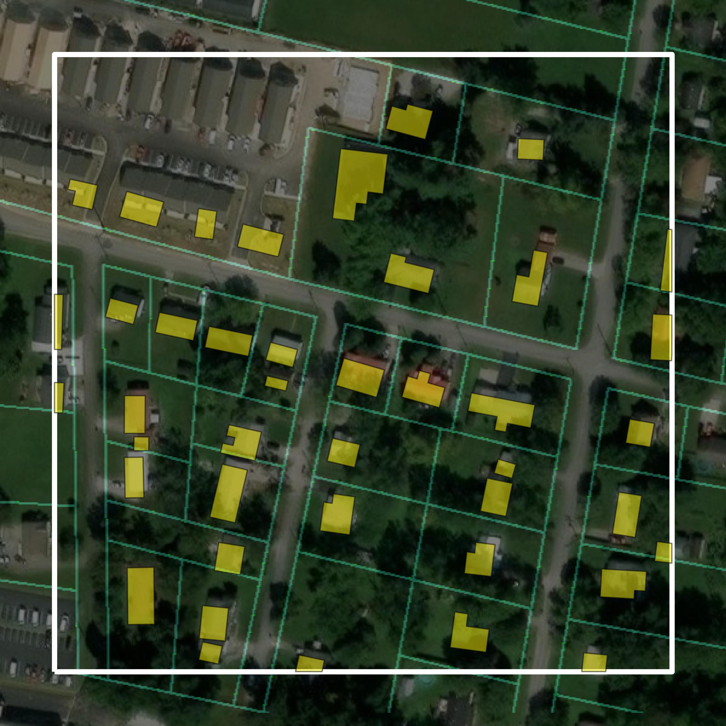 This image shows parcel and building data in Putnam County created using GIS data in Equator.