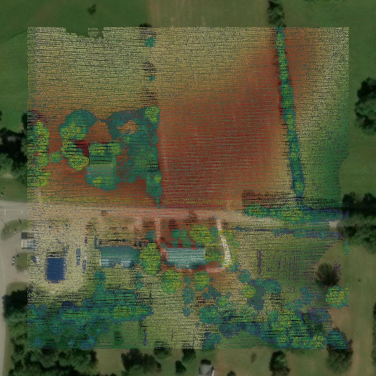 This image shows a LiDAR point cloud in Putnam County created using GIS data in Equator.