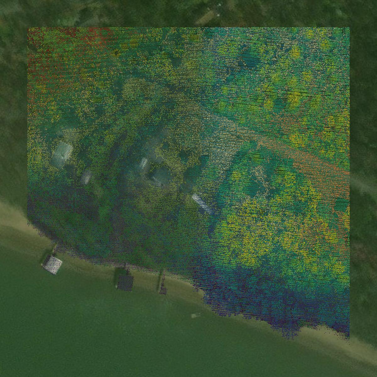 This image shows a LiDAR point cloud in Roane County created using GIS data in Equator.