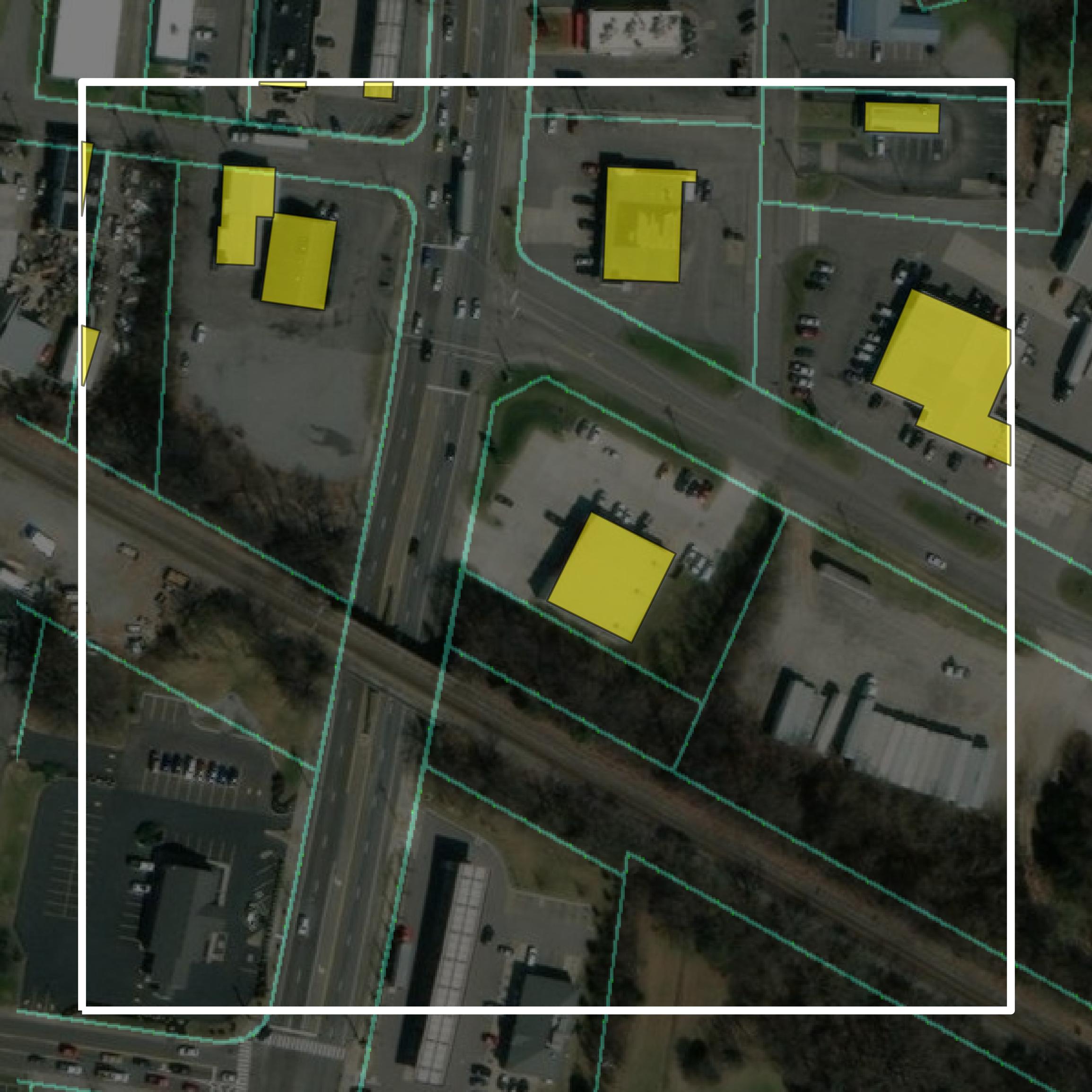 This image shows parcel and building data in Robertson County created using GIS data in Equator.