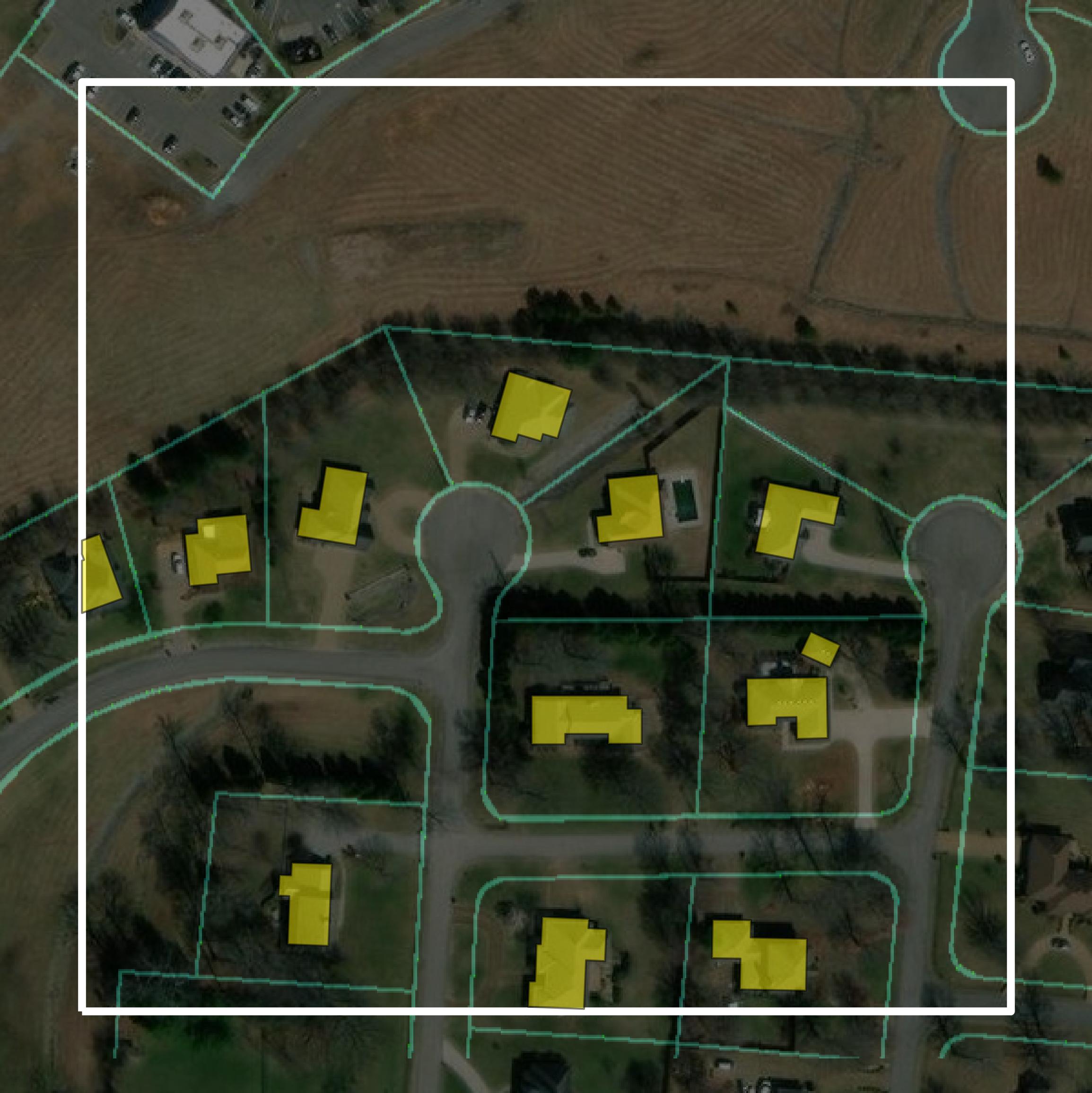 This image shows parcel and building data in Robertson County created using GIS data in Equator.