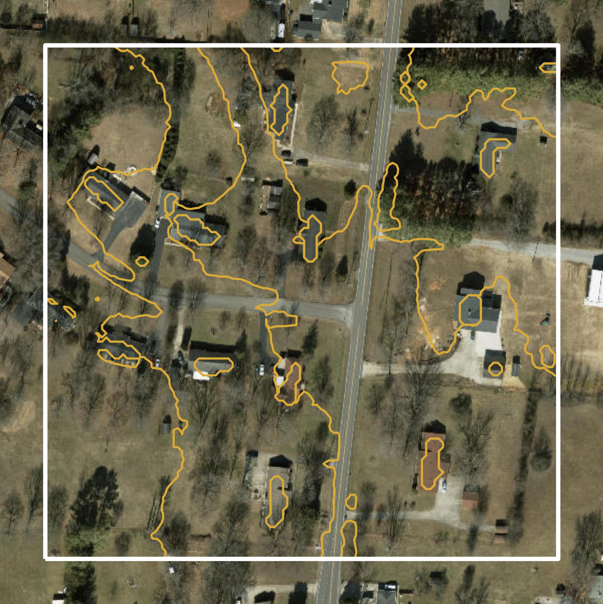 This image shows a contour map in Rutherford County created using GIS data in Equator.