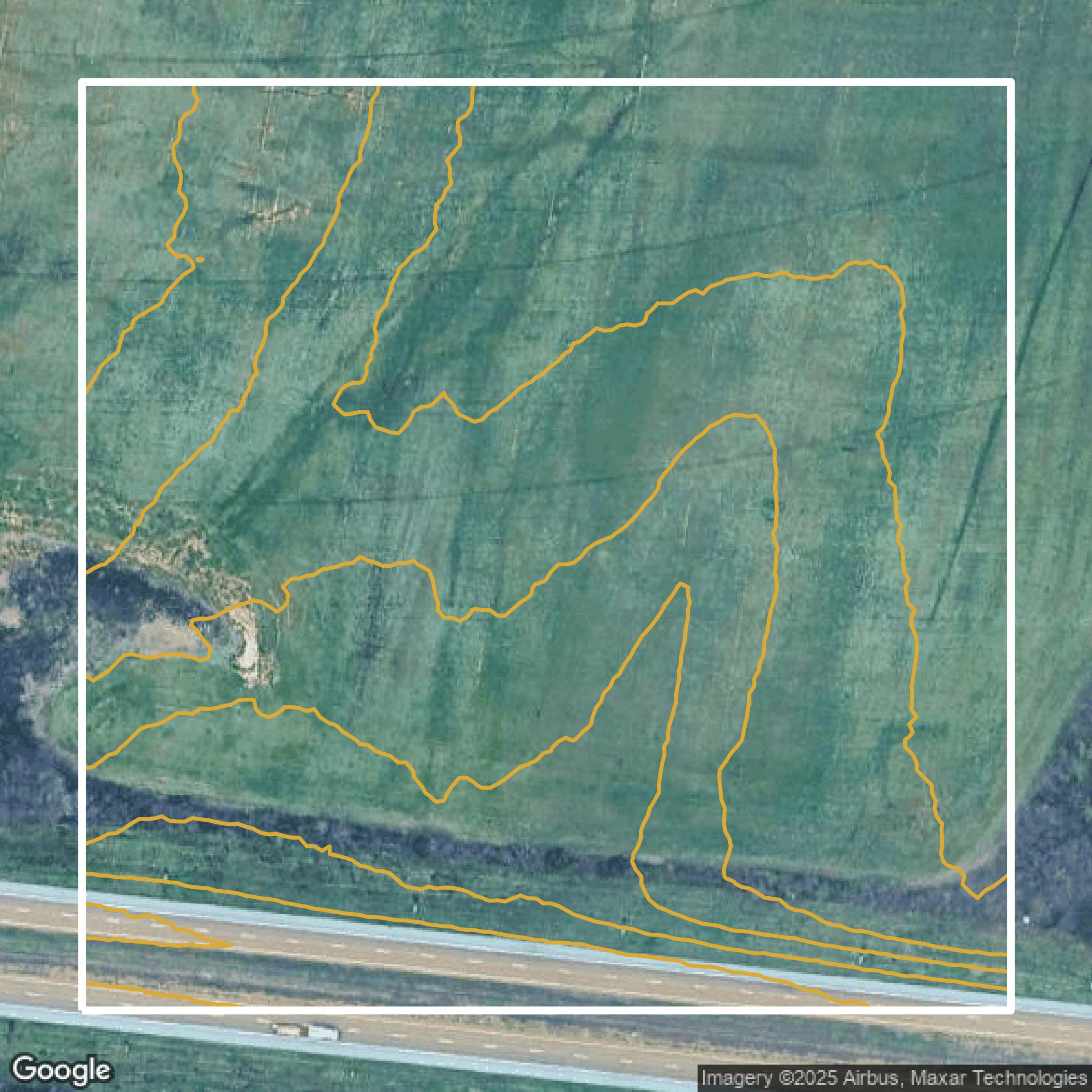 This image shows a contour map in Shelby County created using GIS data in Equator.