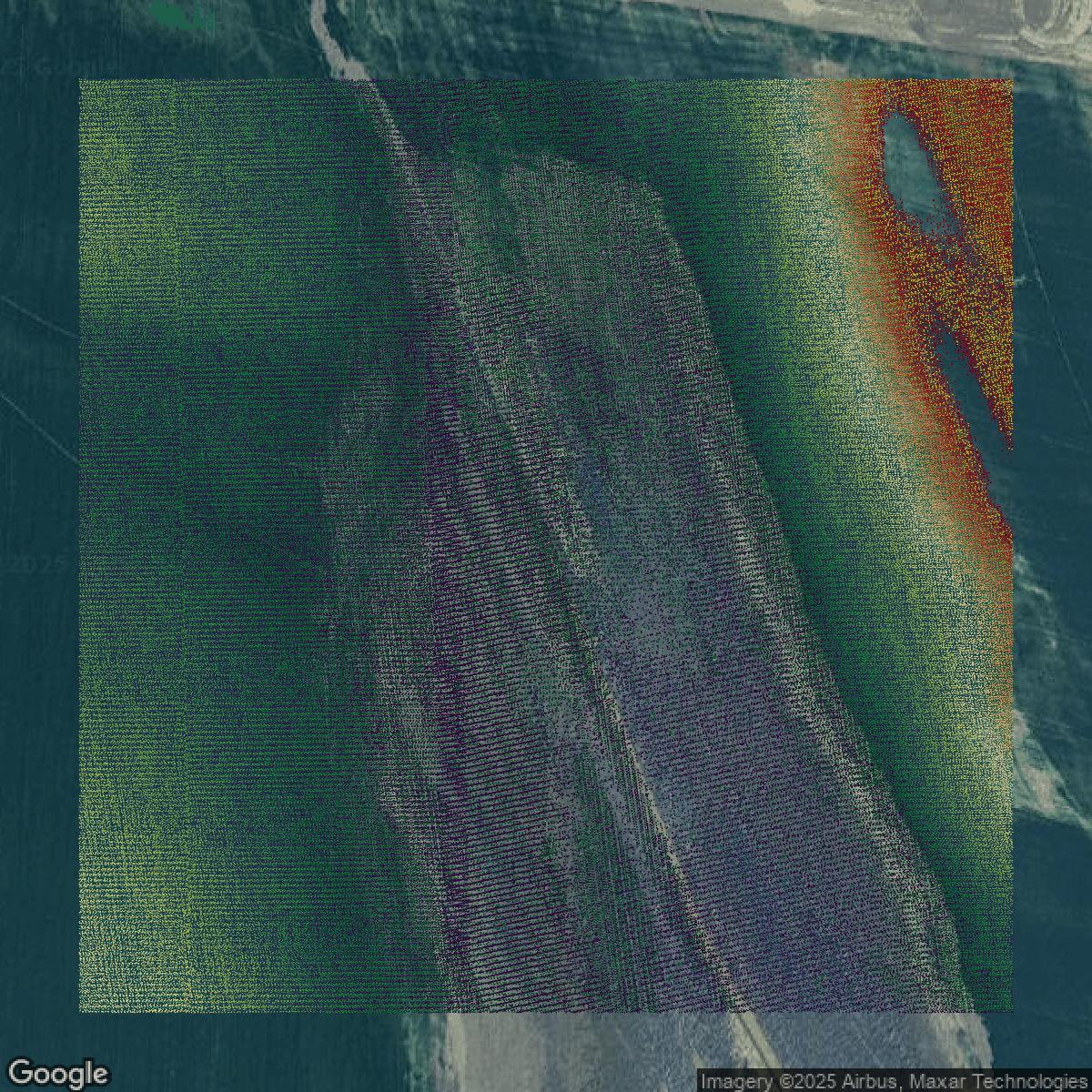 This image shows a LiDAR point cloud in Shelby County created using GIS data in Equator.